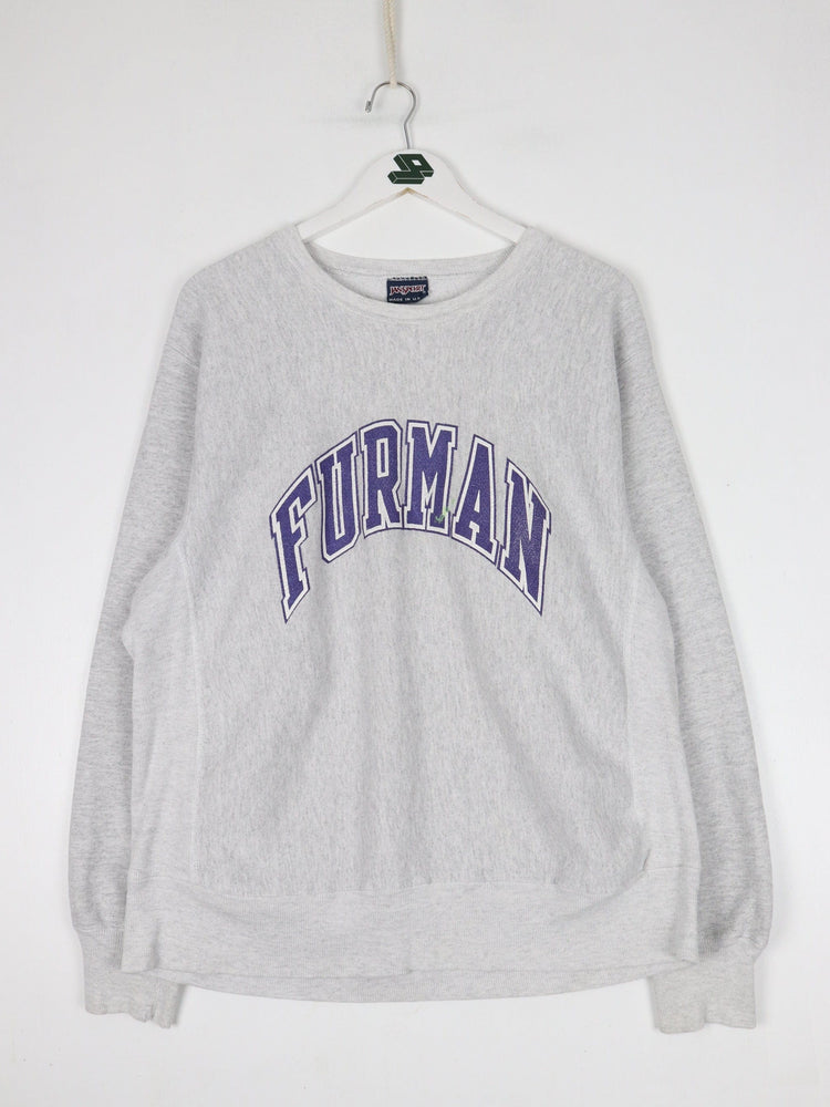 Vintage Furman College Sweatshirt Mens Large Grey 90s Cross Grain from propervintagecanada