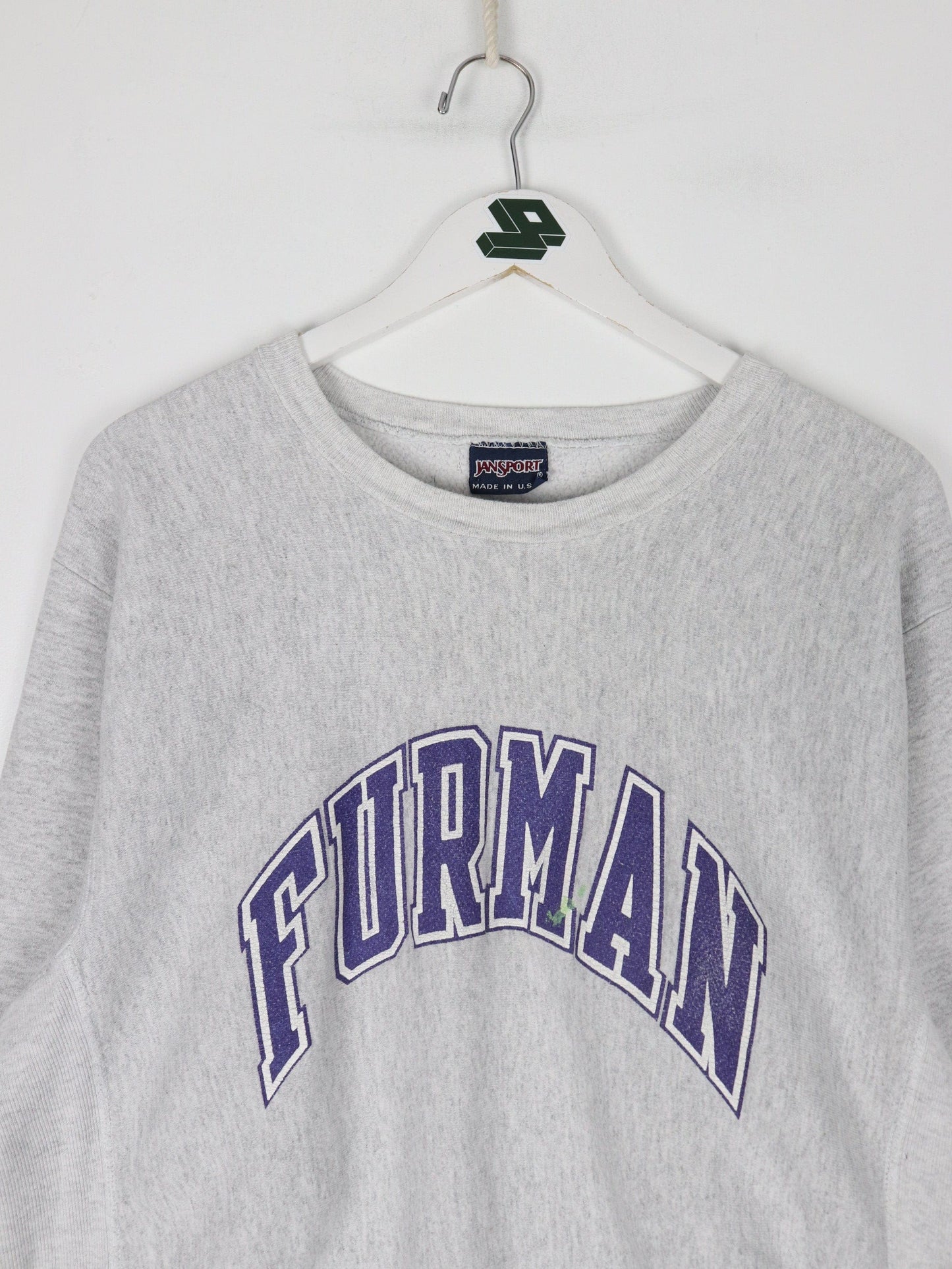 Vintage Furman College Sweatshirt Mens Large Grey 90s Cross Grain