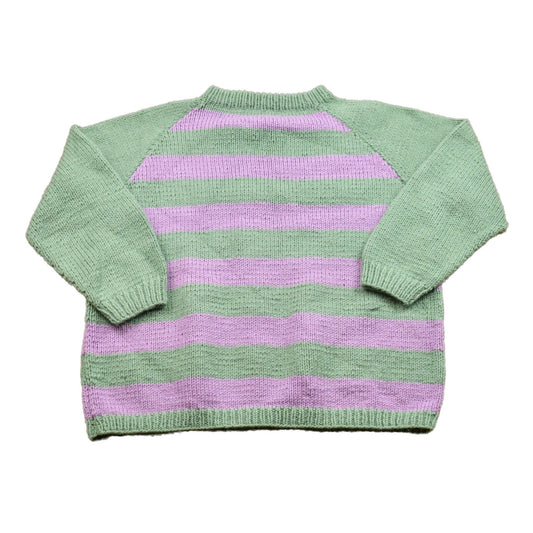 Vintage Green & Purple Hand Made Knitted Crewneck Sweater Men's XL from propervintagecanada