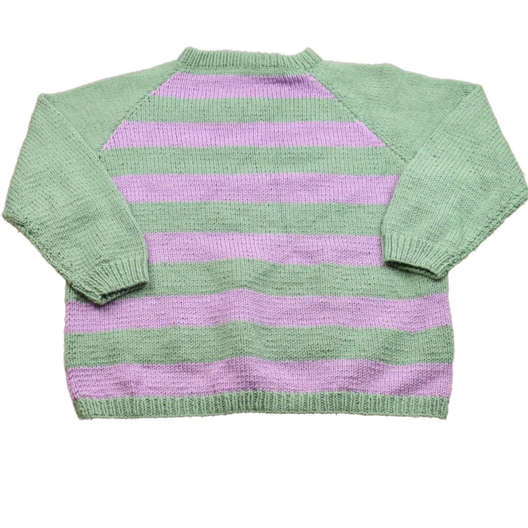 Vintage Green & Purple Hand Made Knitted Crewneck Sweater Men's XL from propervintagecanada