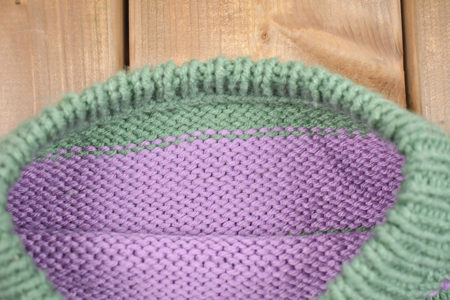 Vintage Green & Purple Hand Made Knitted Crewneck Sweater Men's XL from propervintagecanada