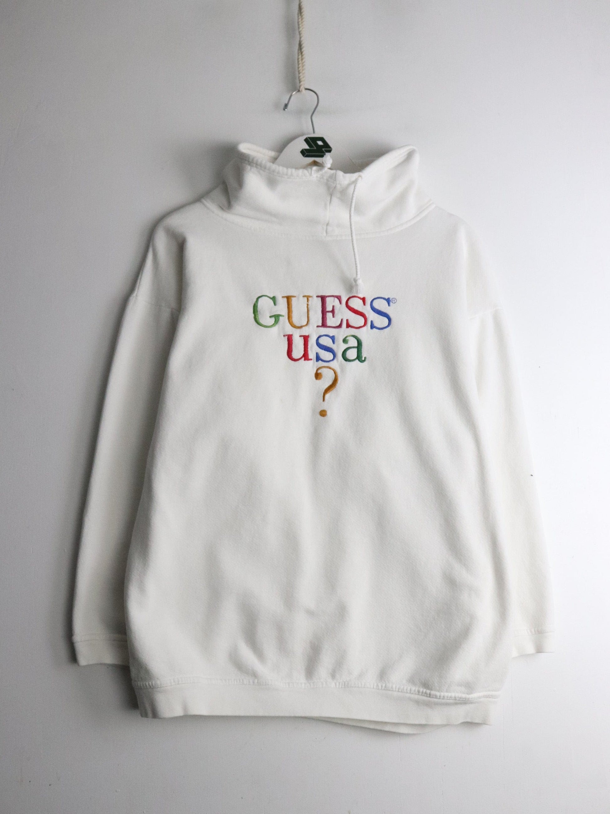 Vintage Guess Sweatshirt Fits Womens Large White from propervintagecanada