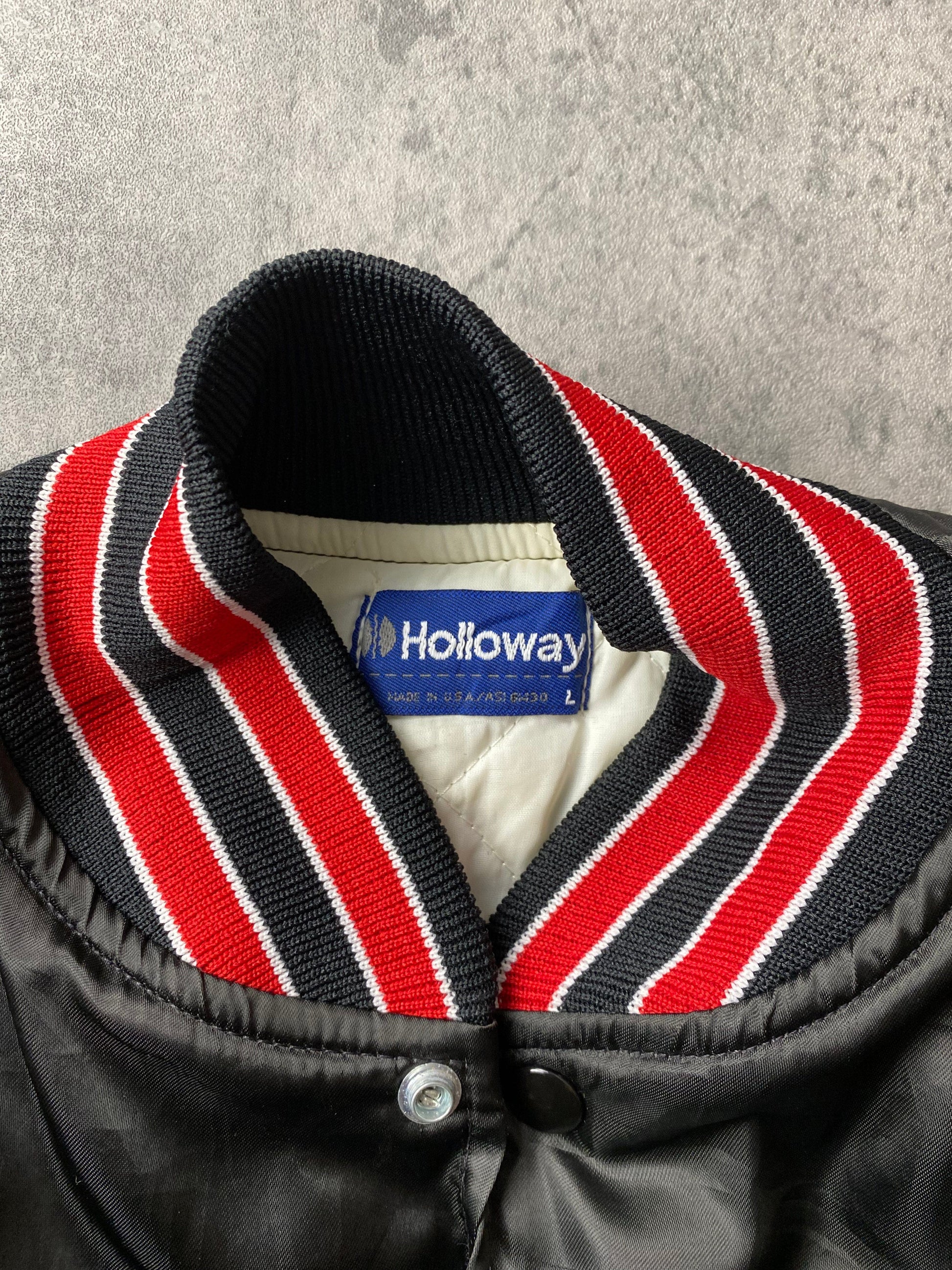 Vintage Guilderland Pop Warner Jacket Mens Large Black Satin Snap On Coat from propervintagecanada