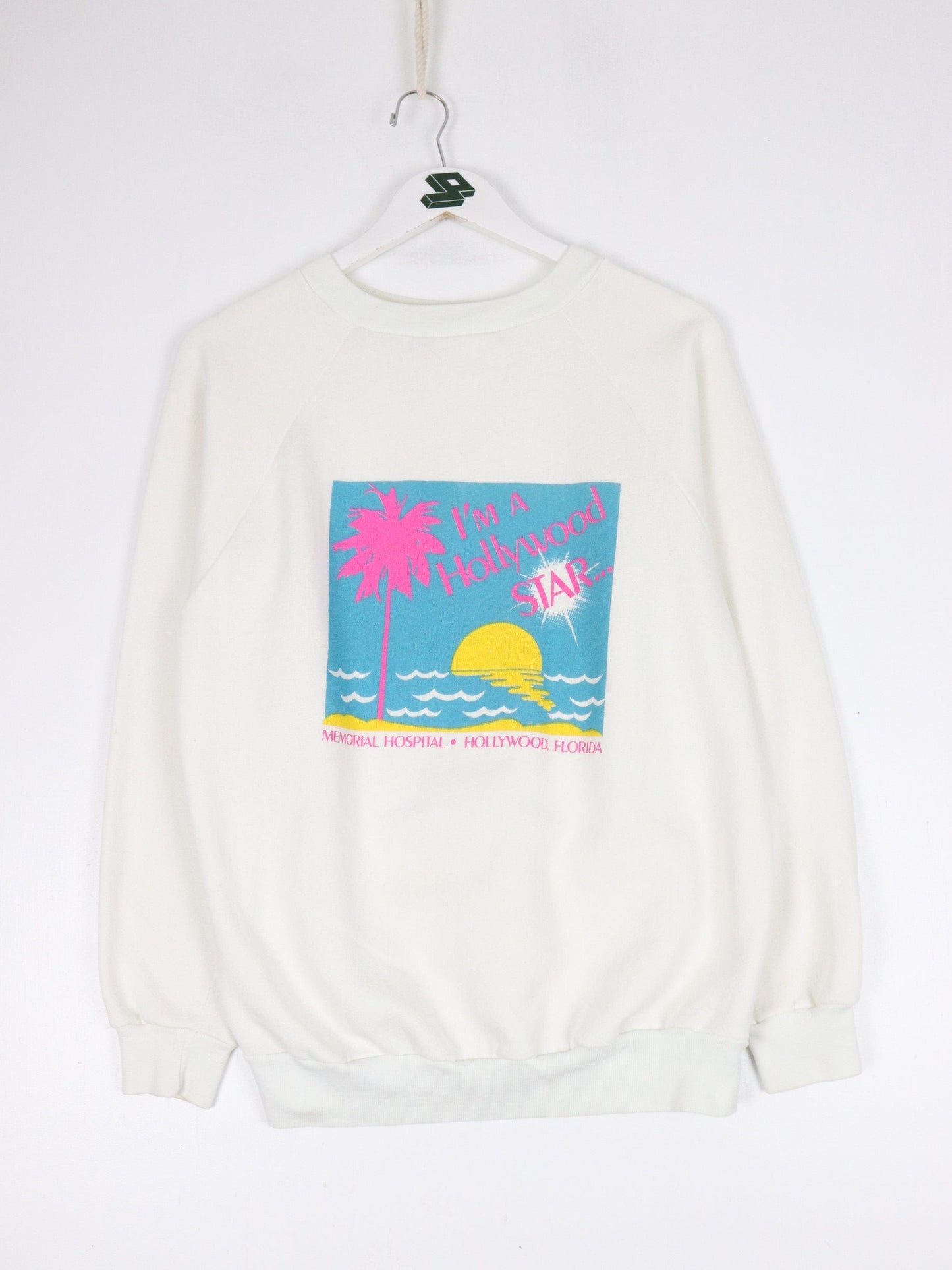 Vintage Hollywood Memorial Hospital Sweatshirt Fits Mens Small White 80s from propervintagecanada