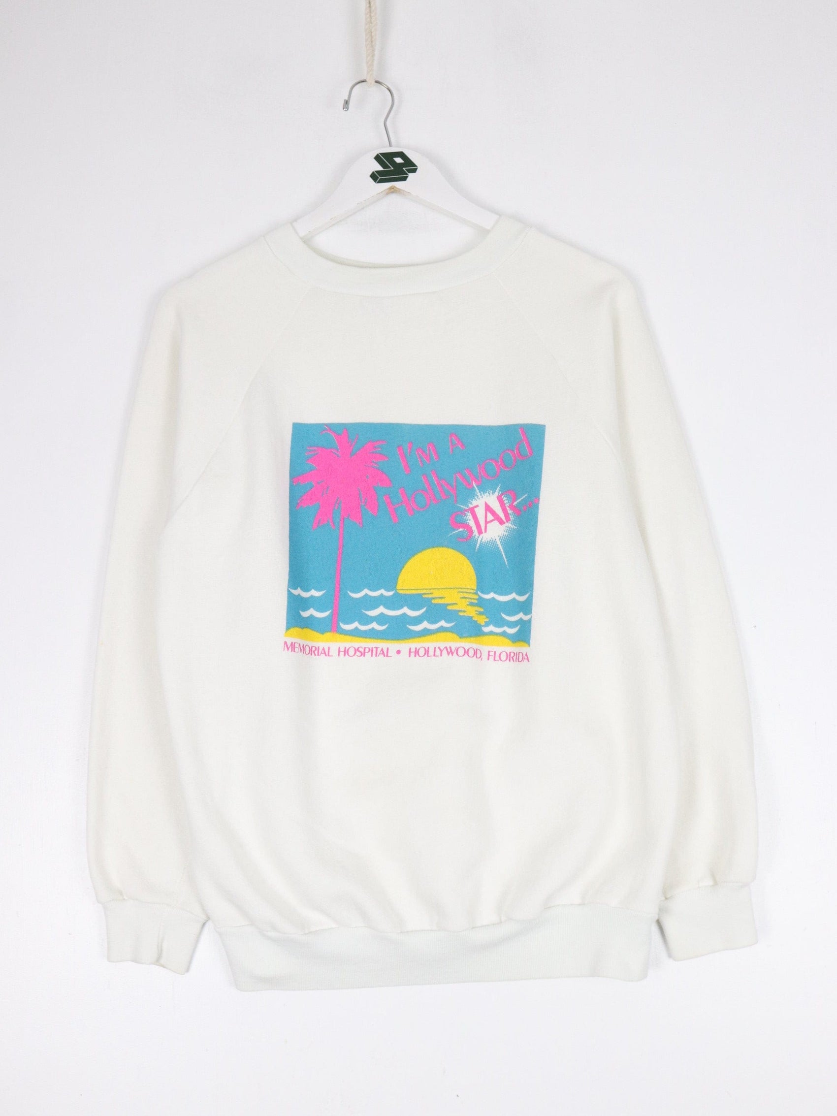 Vintage Hollywood Memorial Hospital Sweatshirt Fits Mens Small White 80s