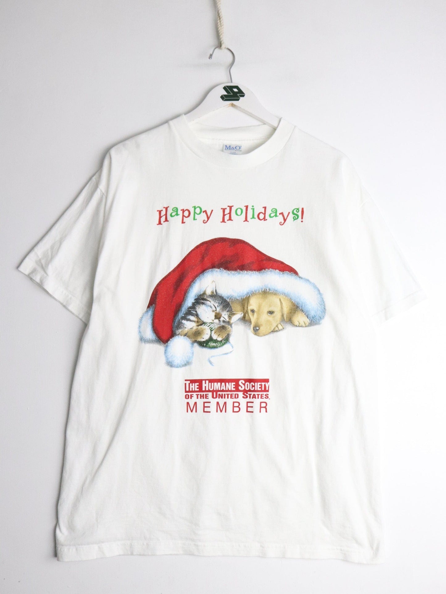 Vintage Humane Society T Shirt Mens Large White Happy Holidays from propervintagecanada