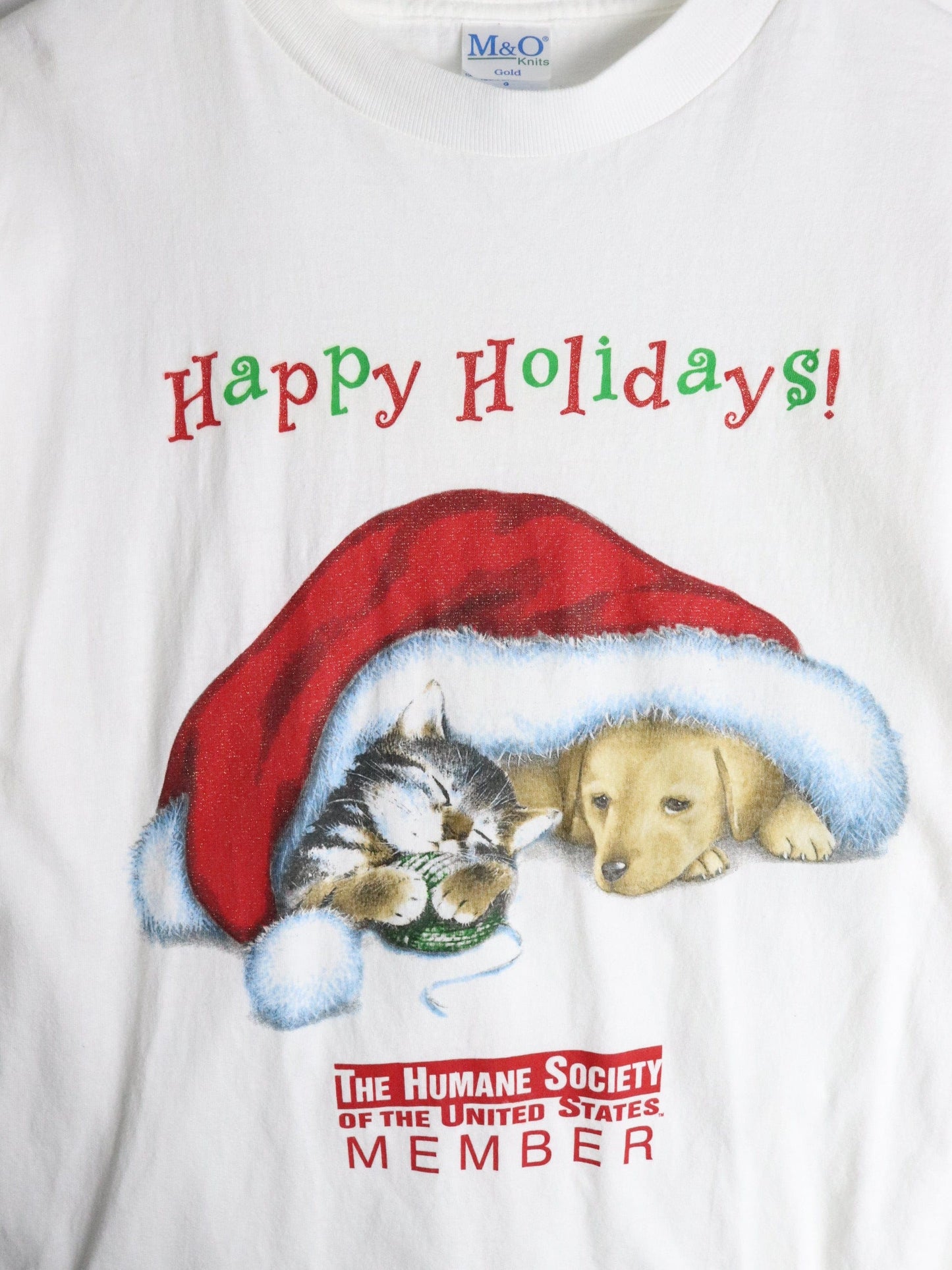 Vintage Humane Society T Shirt Mens Large White Happy Holidays from propervintagecanada
