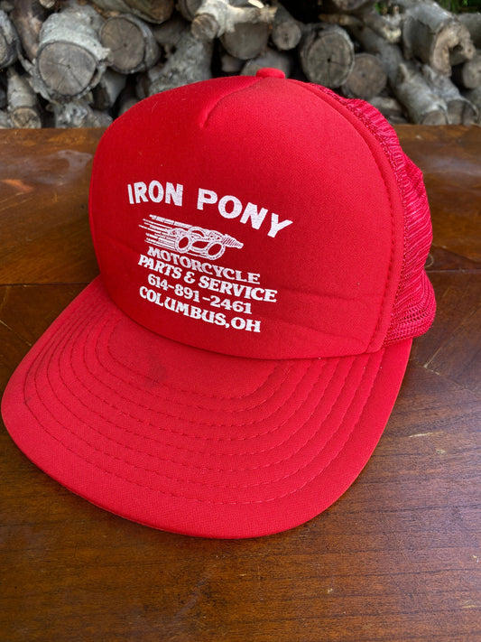 Vintage Iron Pony Hat Adult Red Trucker Snap Back