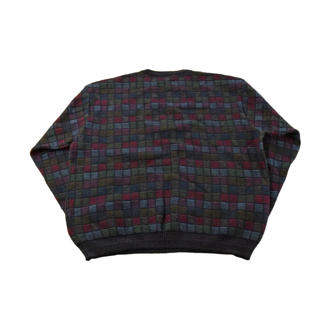 Vintage Jos A Bank Merino Wool Sweater: Geometric Pattern, Crewneck Knit from propervintagecanada