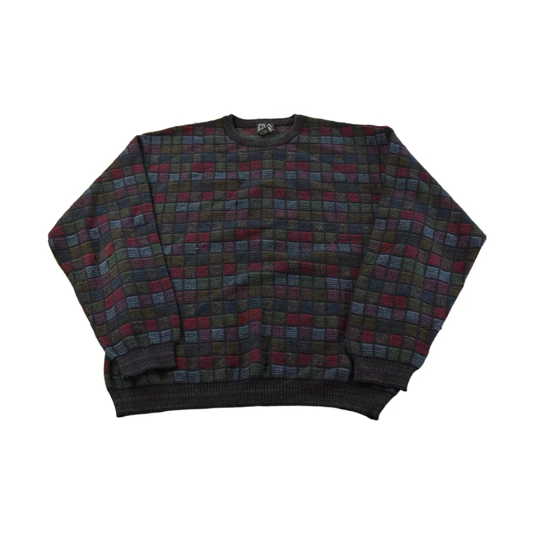 Vintage Jos A Bank Merino Wool Sweater: Geometric Pattern, Crewneck Knit from propervintagecanada