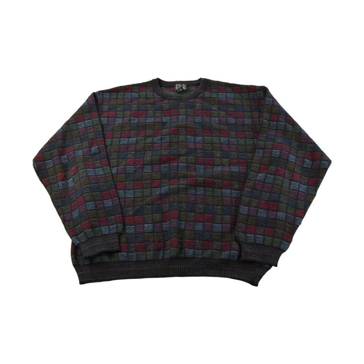 Vintage Jos A Bank Merino Wool Sweater: Geometric Pattern, Crewneck Knit from propervintagecanada
