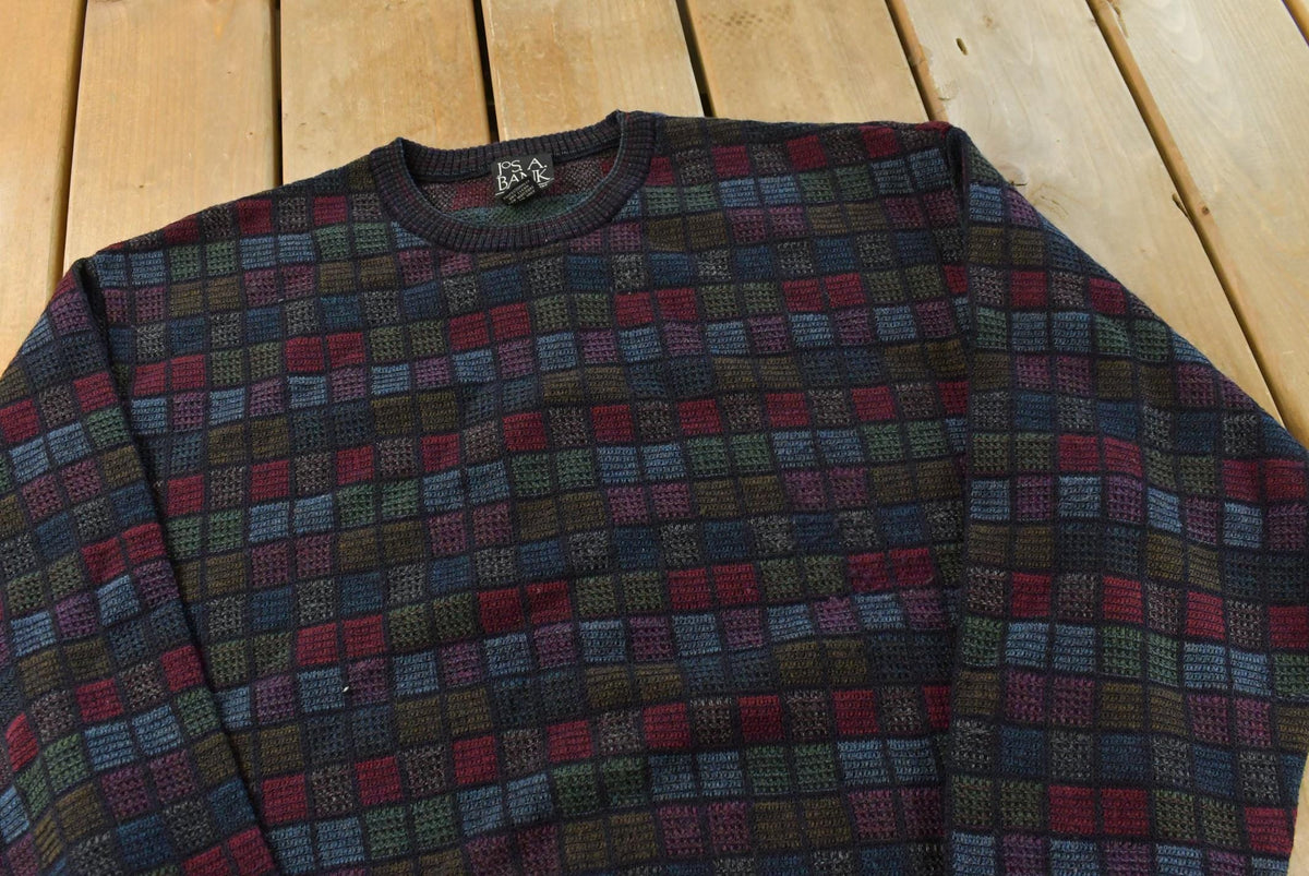 Vintage Jos A Bank Merino Wool Sweater: Geometric Pattern, Crewneck Knit from propervintagecanada