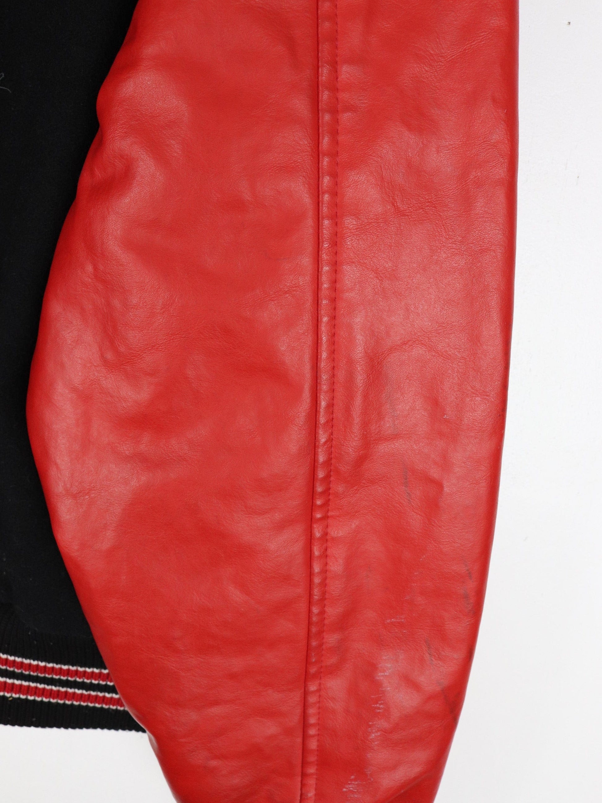 Vintage Jostens Jacket Mens XL Black Red Wool Varsity Coat