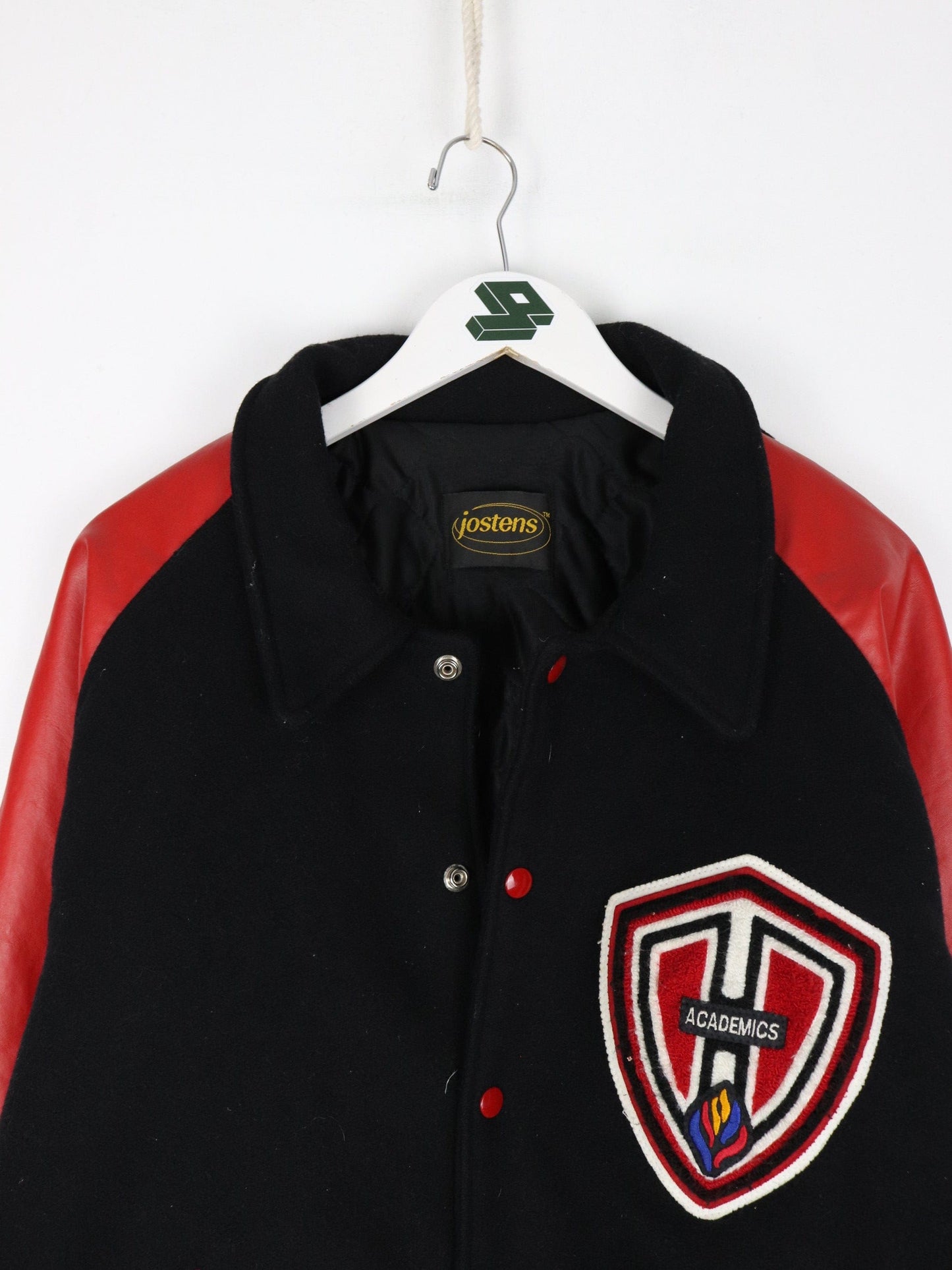 Vintage Jostens Jacket Mens XL Black Red Wool Varsity Coat