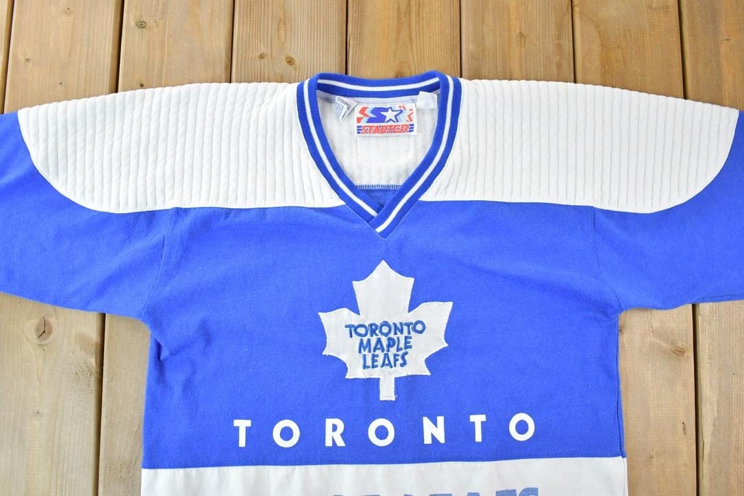Vintage Late 80s Early 90s Starter Toronto Maple Leafs NHL Hockey Embroidered Crewneck Sweatshirt Men's Large from propervintagecanada