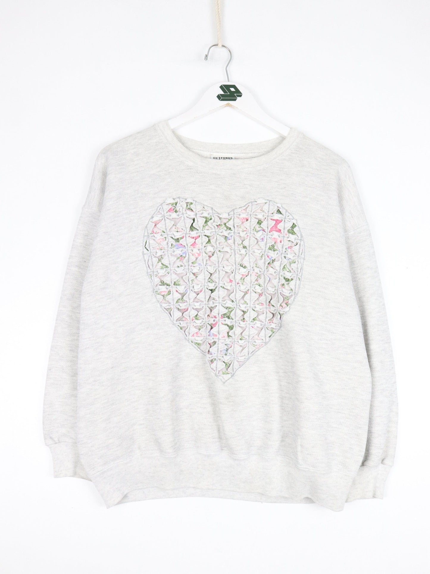 Vintage Lee Sweatshirt Womens Medium Grey Heart 3D from propervintagecanada