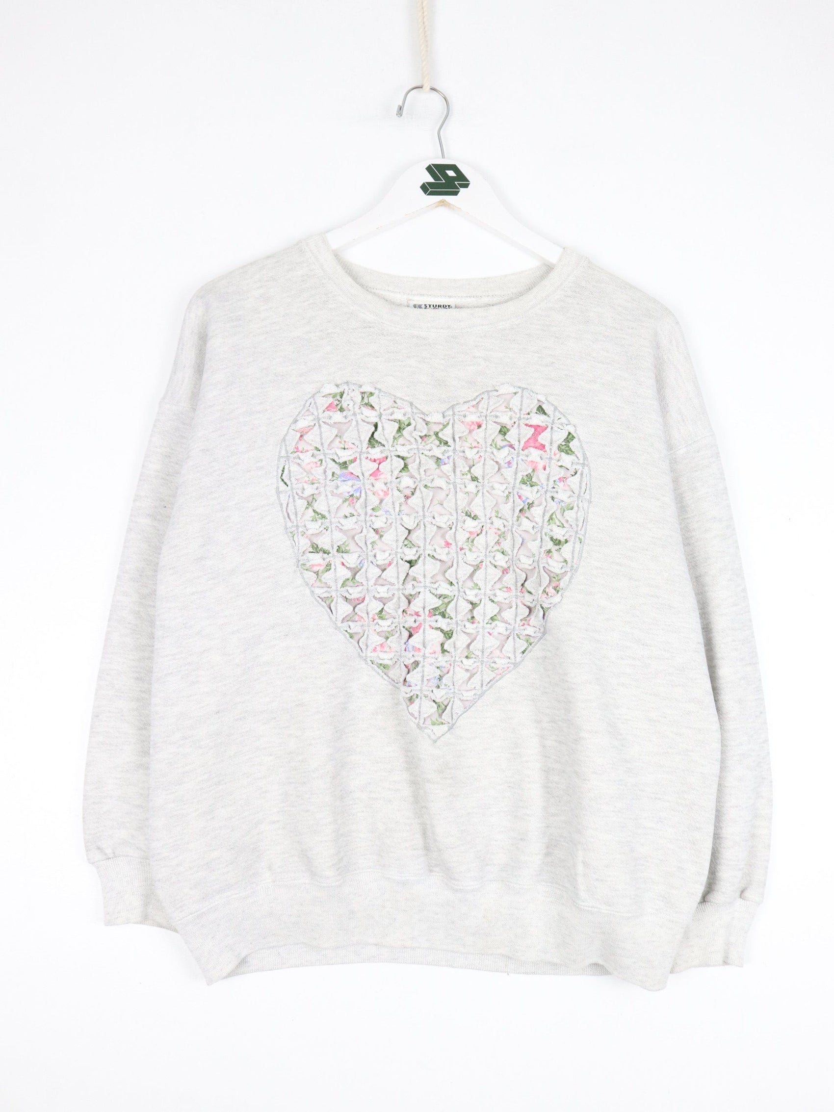 Vintage Lee Sweatshirt Womens Medium Grey Heart 3D