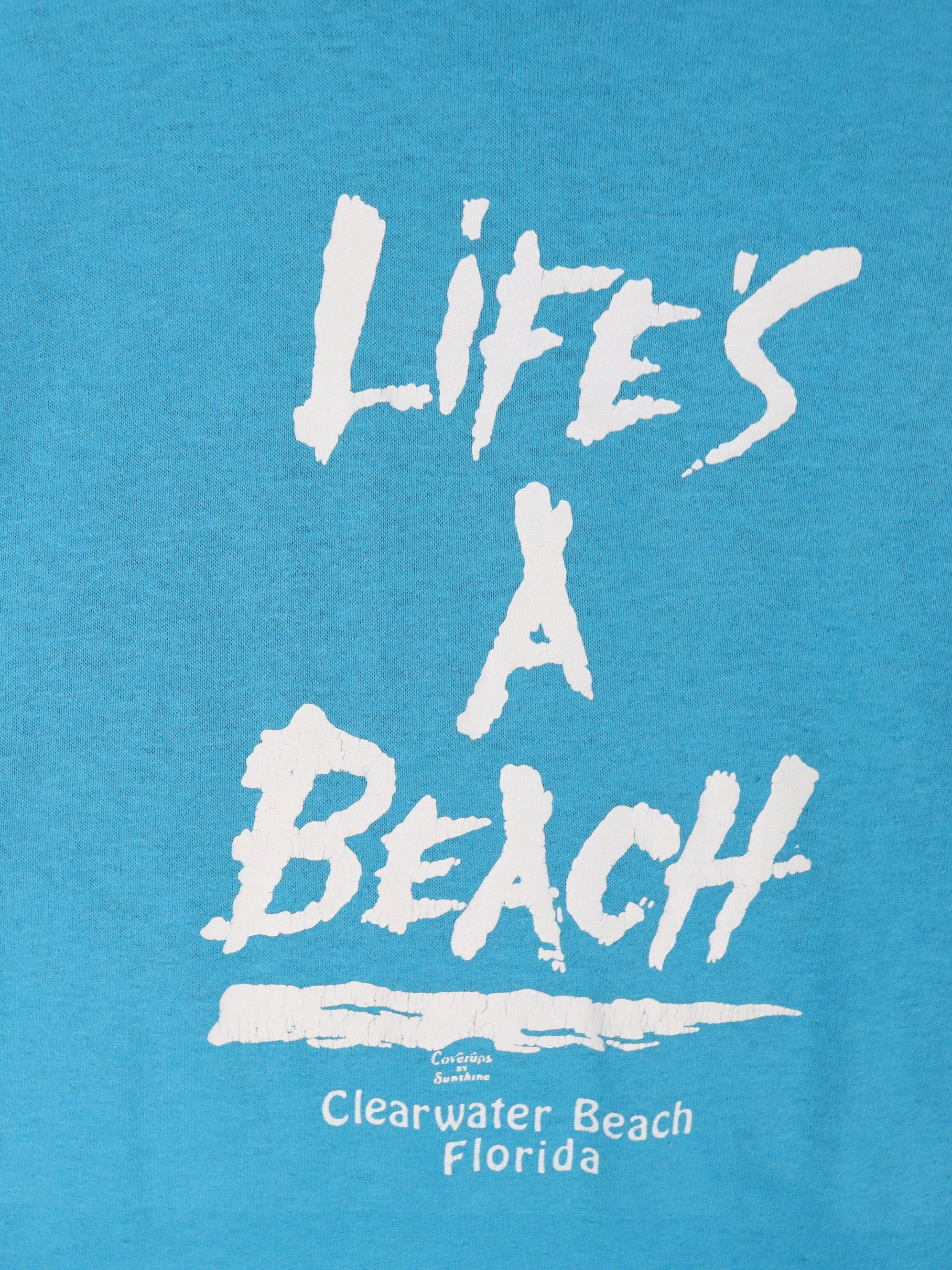 Vintage Life's A Beach T Shirt Fits Mens Large Blue 80s Funny USA