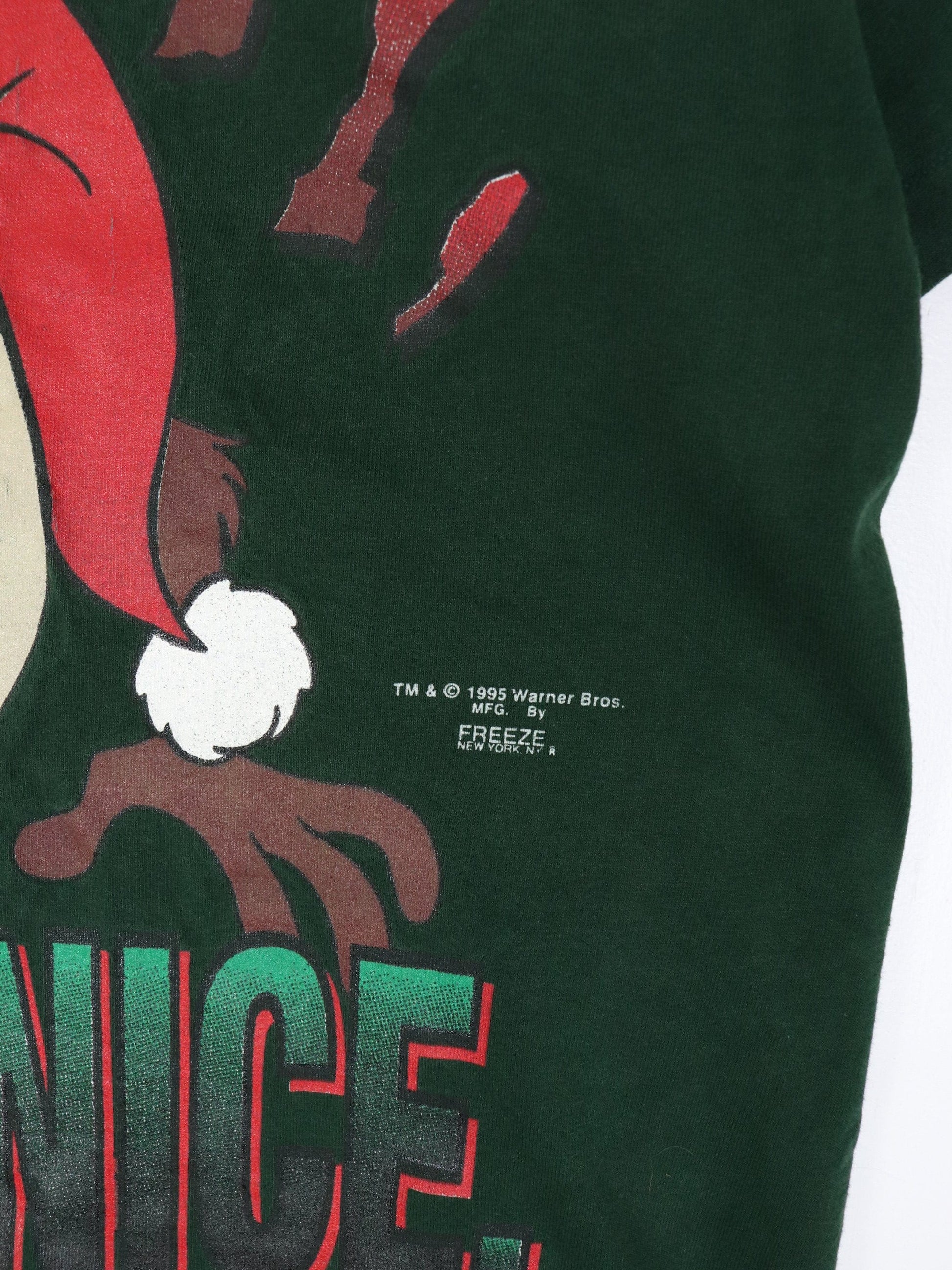 Vintage Looney Tunes T Shirt Mens Large Green Christmas Taz