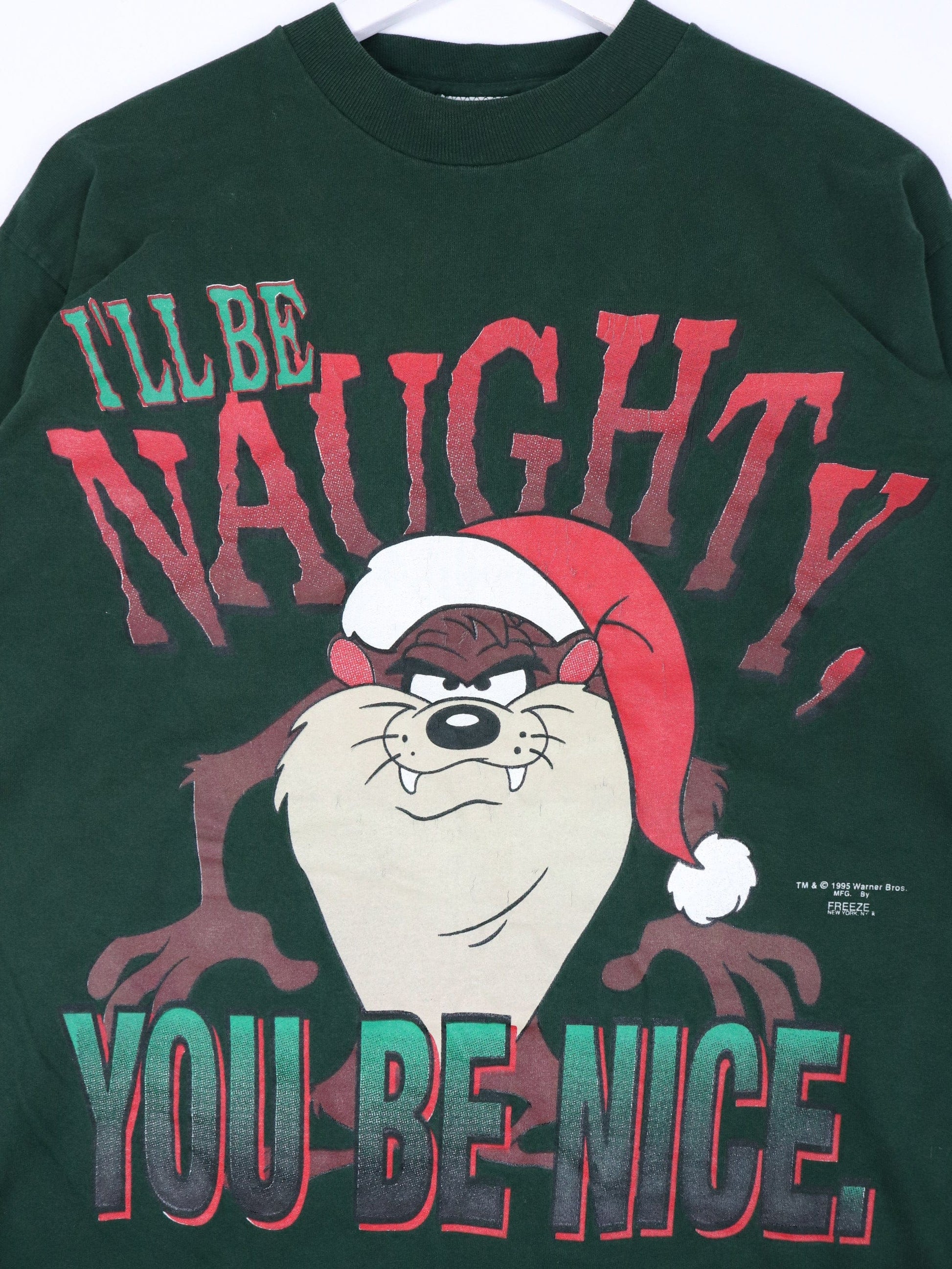 Vintage Looney Tunes T Shirt Mens Large Green Christmas Taz