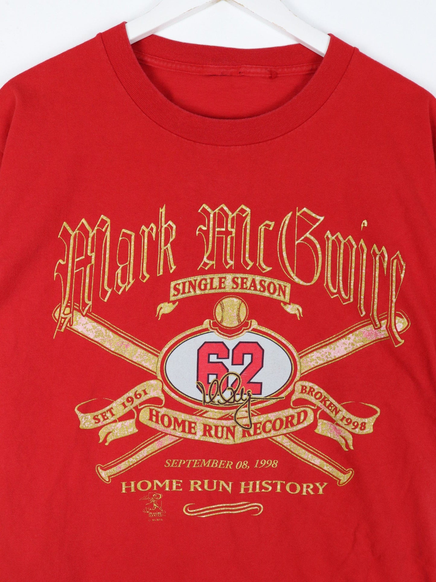 Vintage Mark McGuire Baseball T Shirt Mens Large Red MLB Home Run Record from propervintagecanada