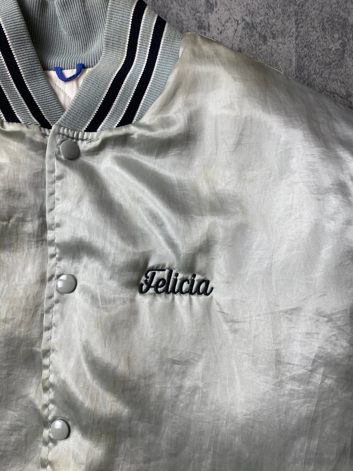 Vintage Maullers Football Jacket Mens Large Grey Satin Snap On Coat from propervintagecanada