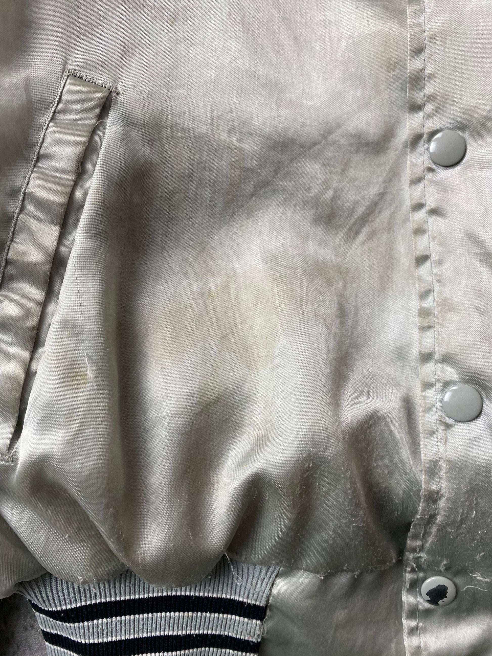 Vintage Maullers Football Jacket Mens Large Grey Satin Snap On Coat from propervintagecanada