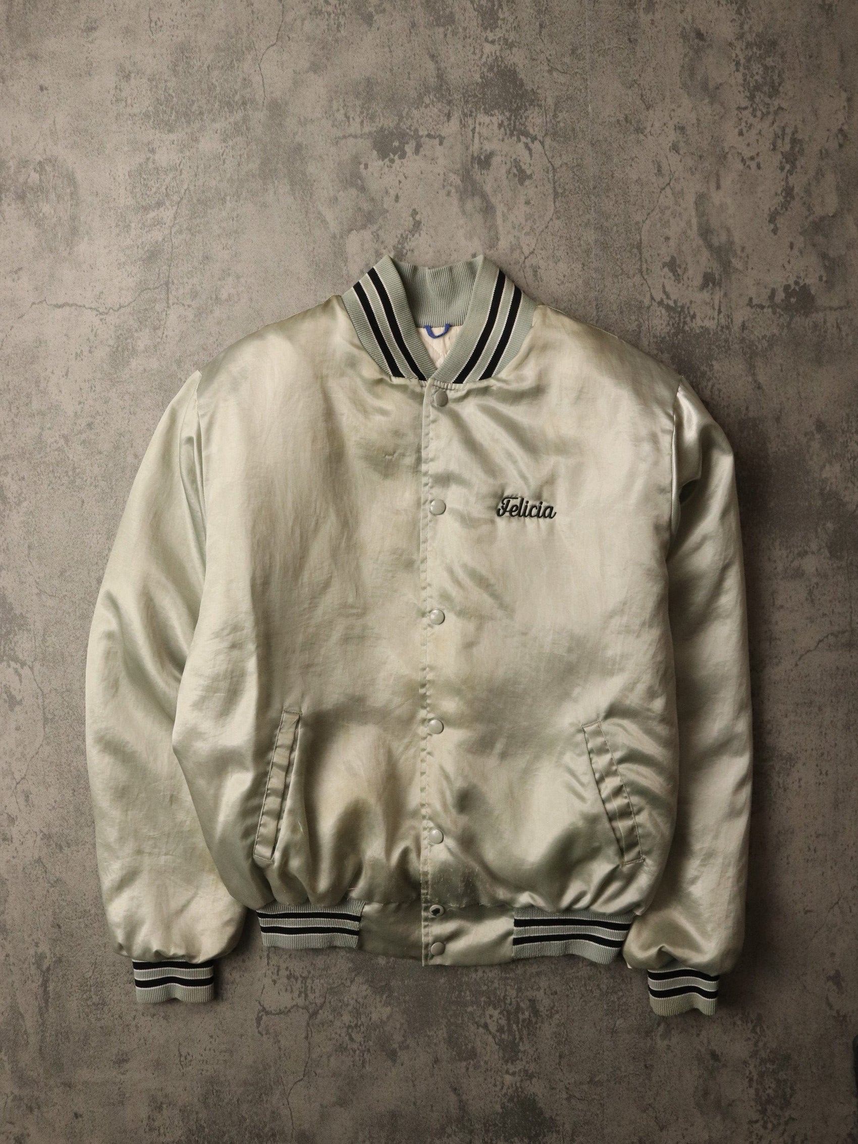 Vintage Maullers Football Jacket Mens Large Grey Satin Snap On Coat