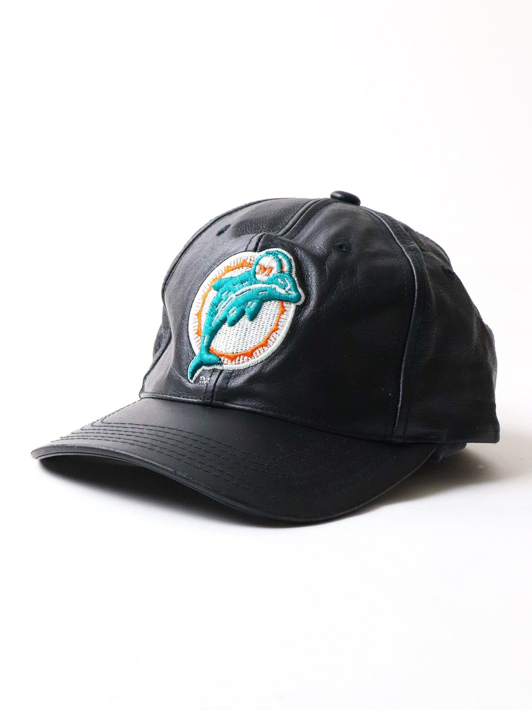 Vintage Miami Dolphins Hat Cap Adult Black Leather NFL Snap Back