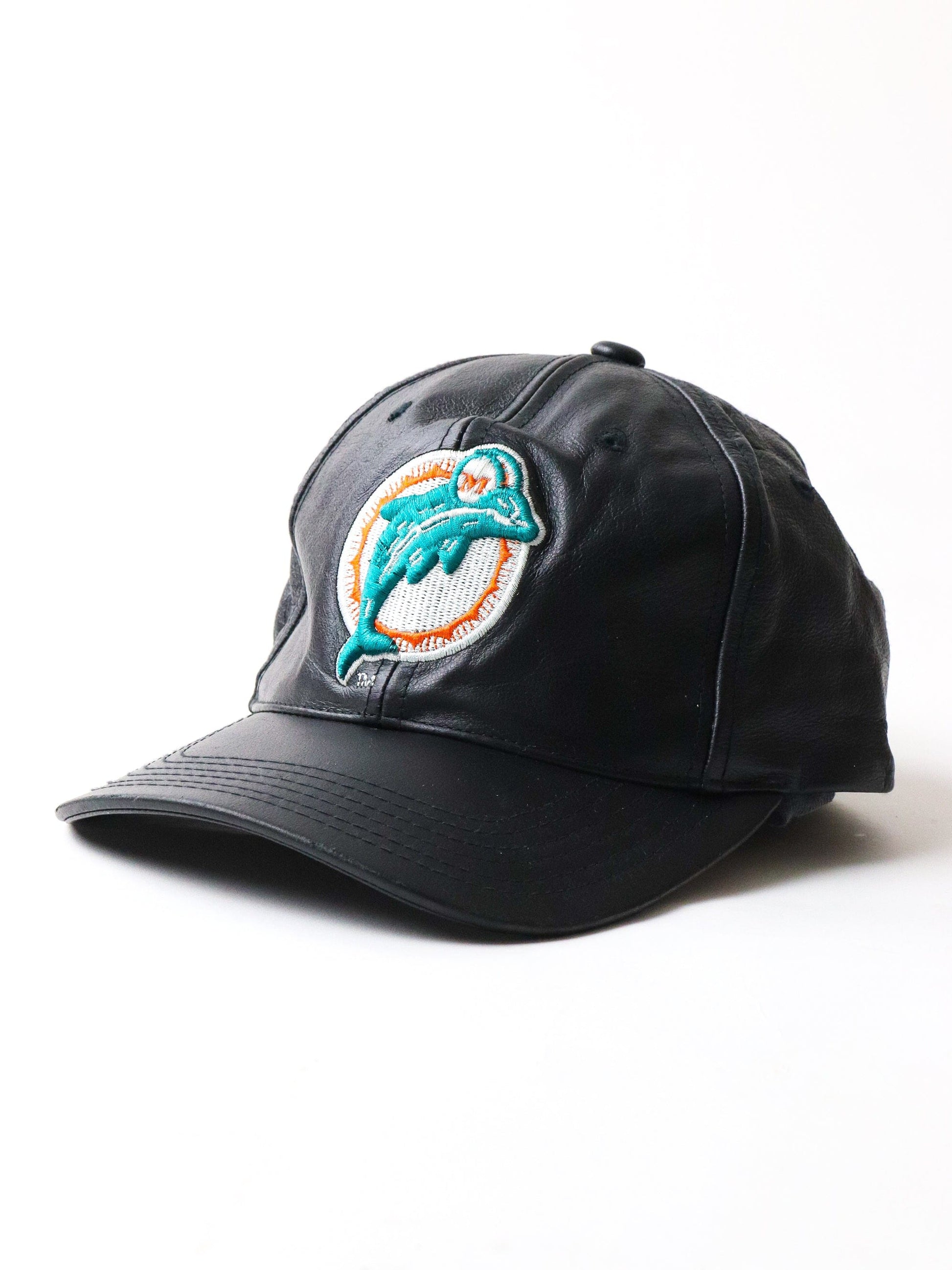Vintage Miami Dolphins Hat Cap Adult Black Leather NFL Snap Back from propervintagecanada