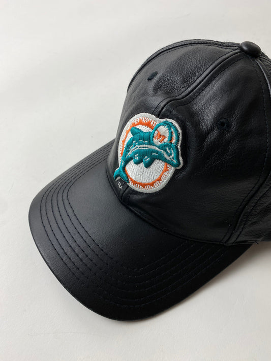 Vintage Miami Dolphins Hat Cap Adult Black Leather NFL Snap Back