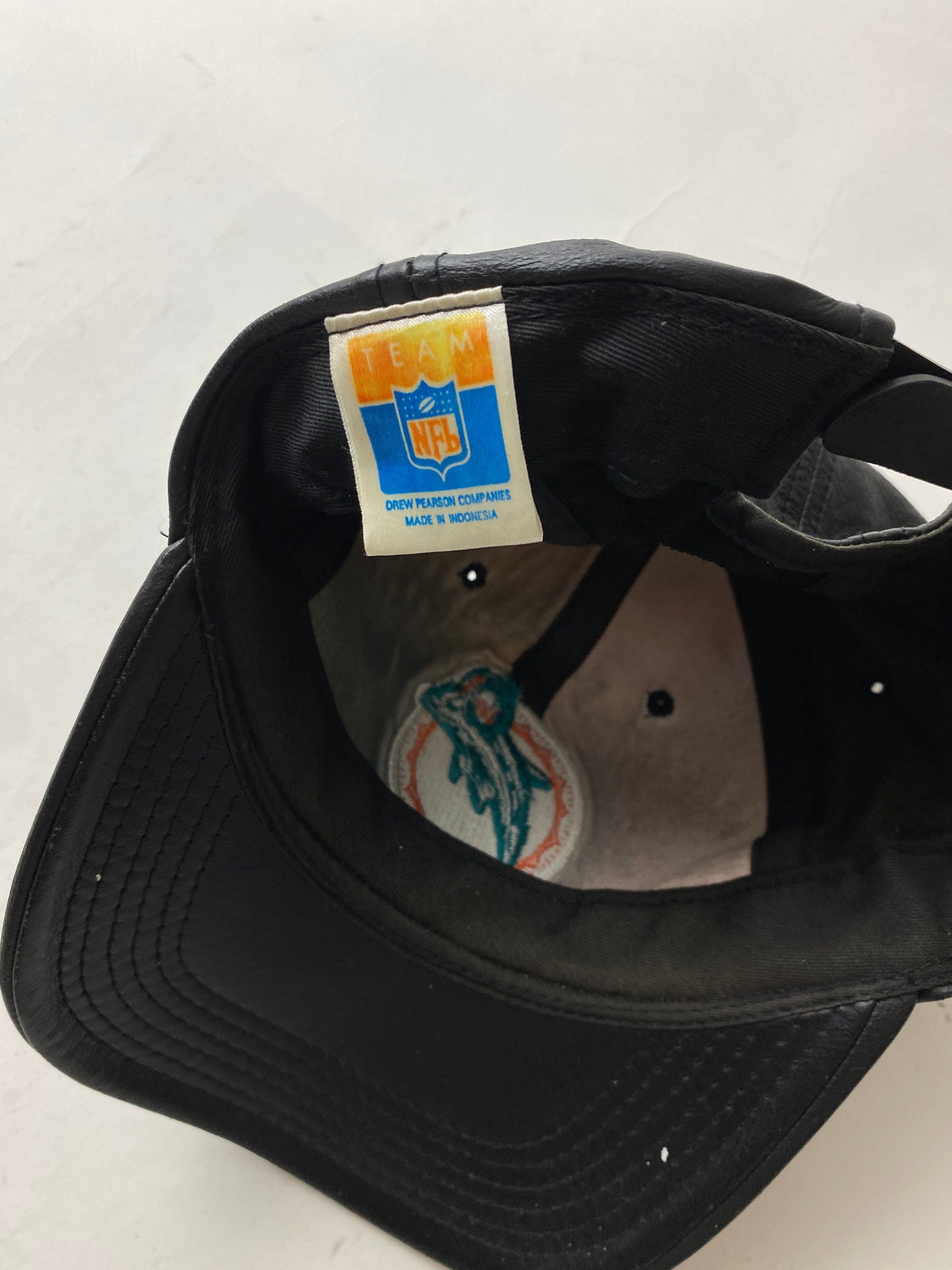 Vintage Miami Dolphins Hat Cap Adult Black Leather NFL Snap Back from propervintagecanada