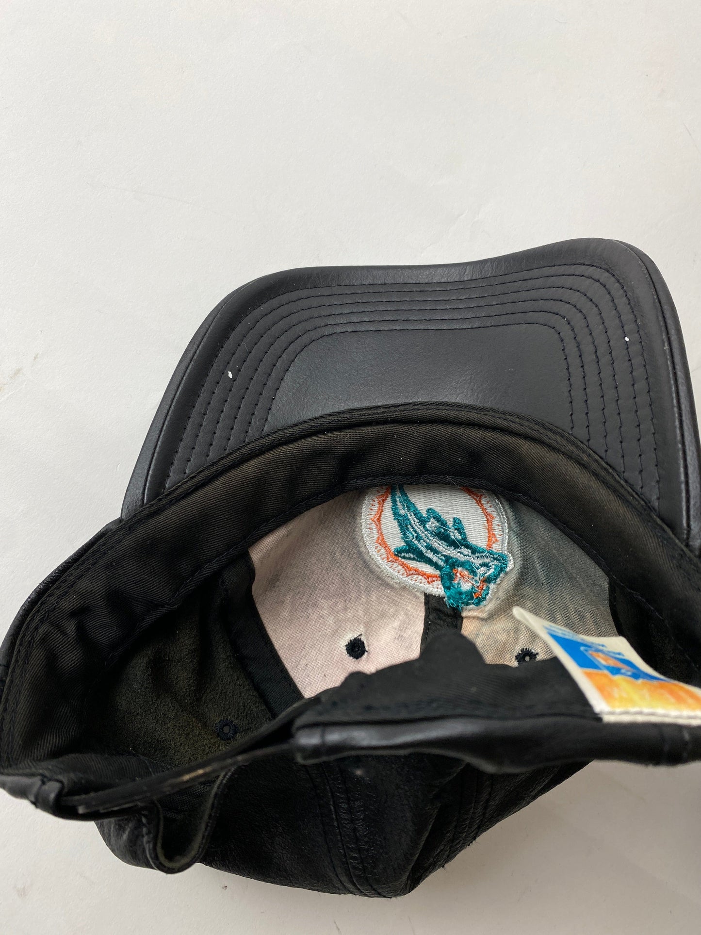 Vintage Miami Dolphins Hat Cap Adult Black Leather NFL Snap Back from propervintagecanada