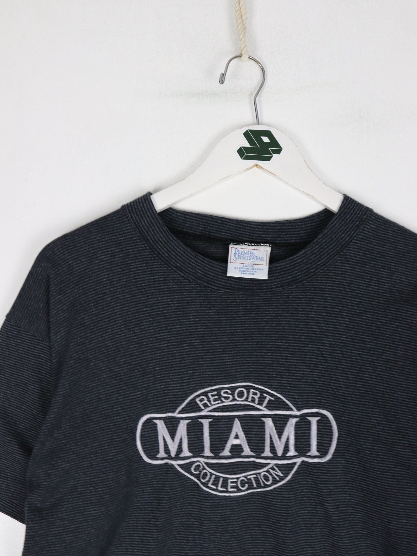 Vintage Miami Resort T Shirt Mens Large Grey Striped