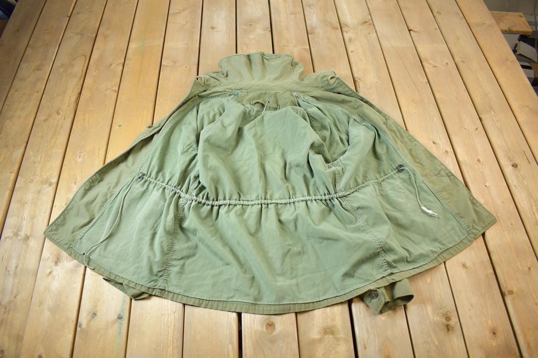 Vintage Military Button Up Lined Hooded Army Jacket Men's L