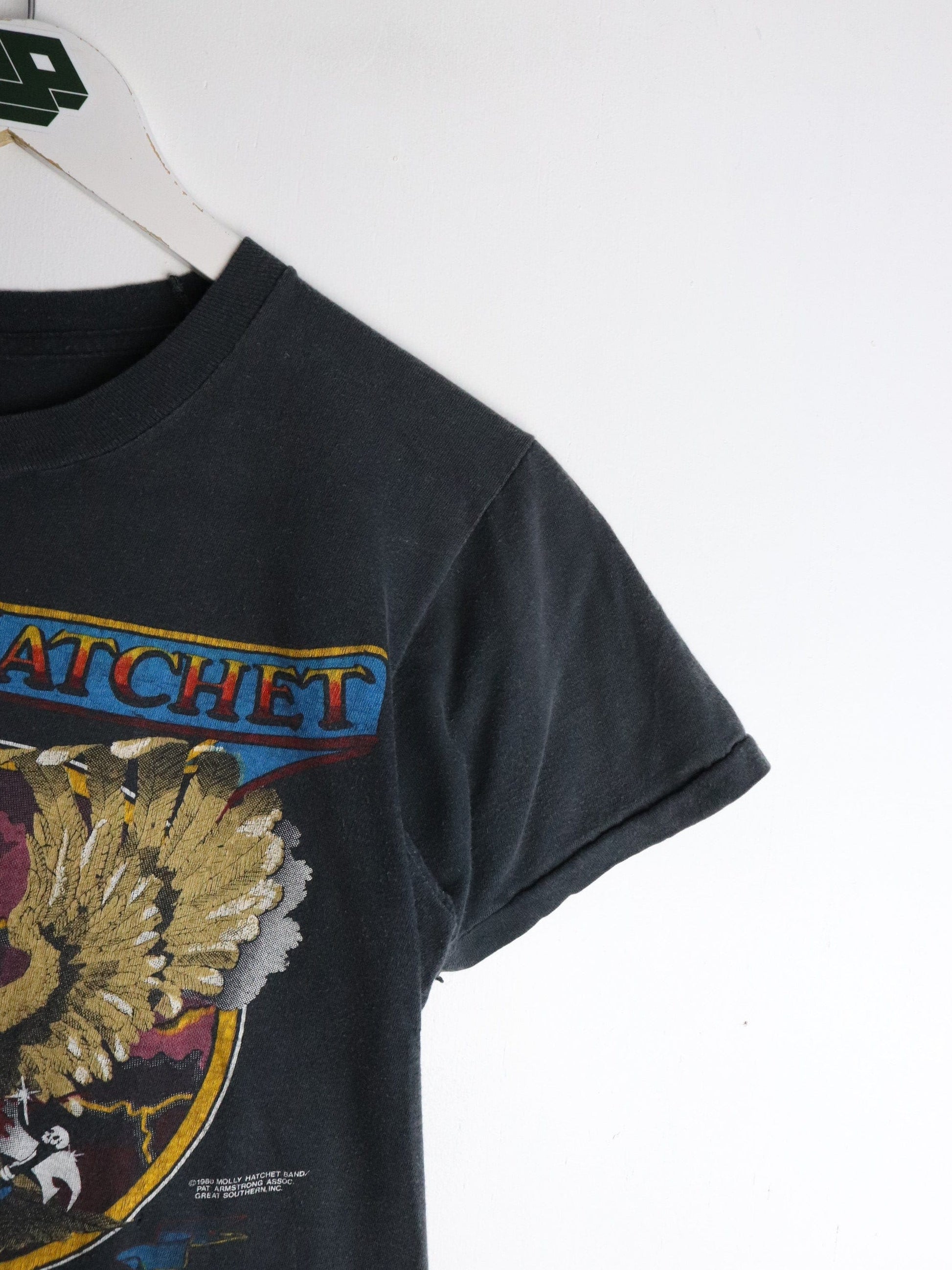 Vintage Molly Hatchet T Shirt Fits Mens XS Black 1980 Band from propervintagecanada