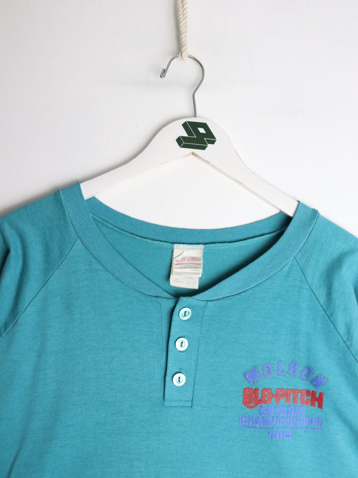 Vintage Molson Slo-Pitch T Shirt Mens XL Blue Henley from propervintagecanada