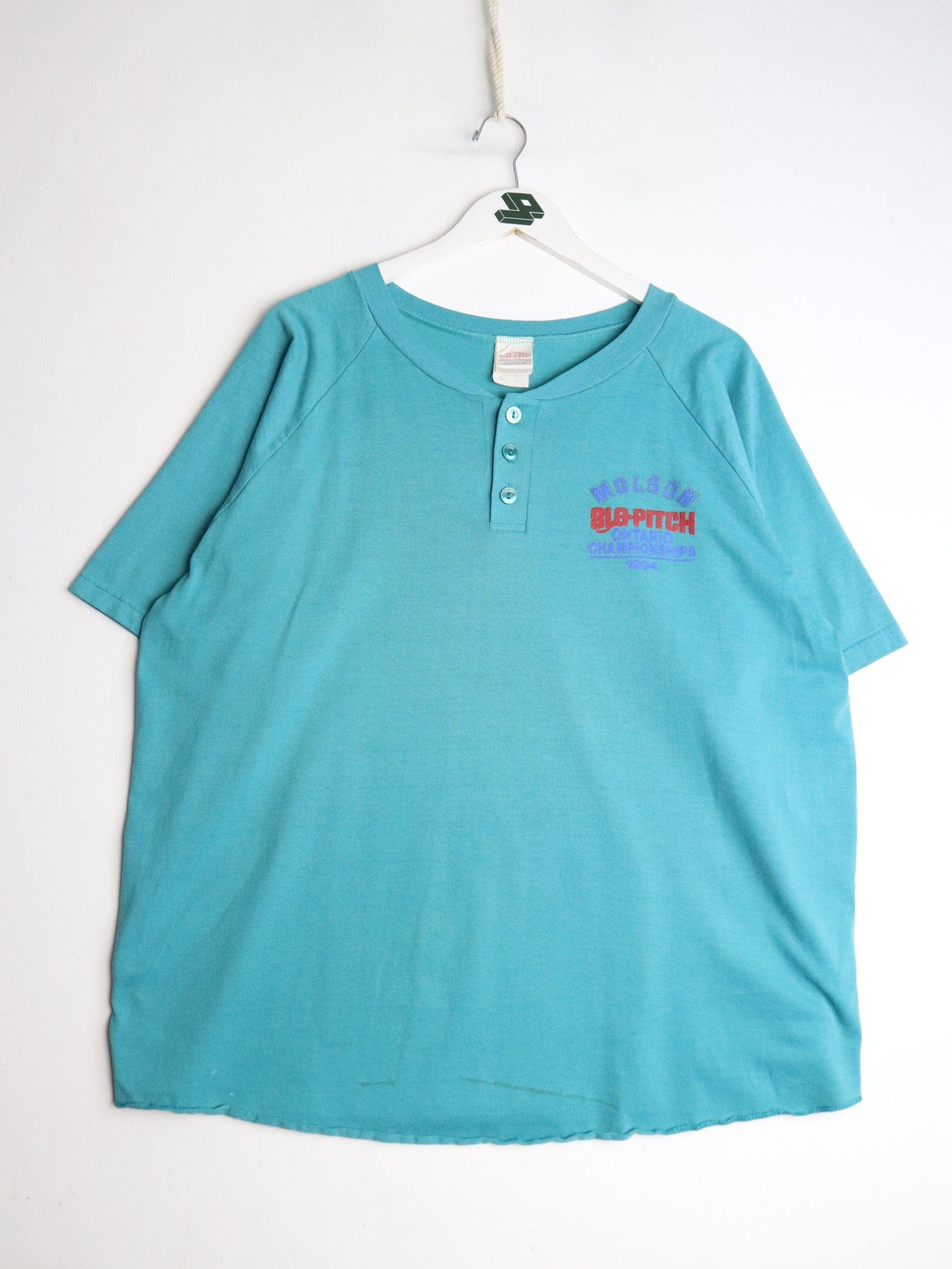 Vintage Molson Slo-Pitch T Shirt Mens XL Blue Henley from propervintagecanada