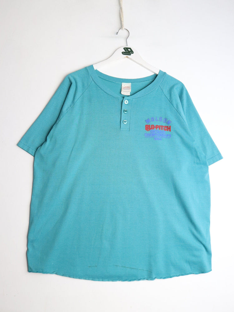 Vintage Molson Slo-Pitch T Shirt Mens XL Blue Henley from propervintagecanada