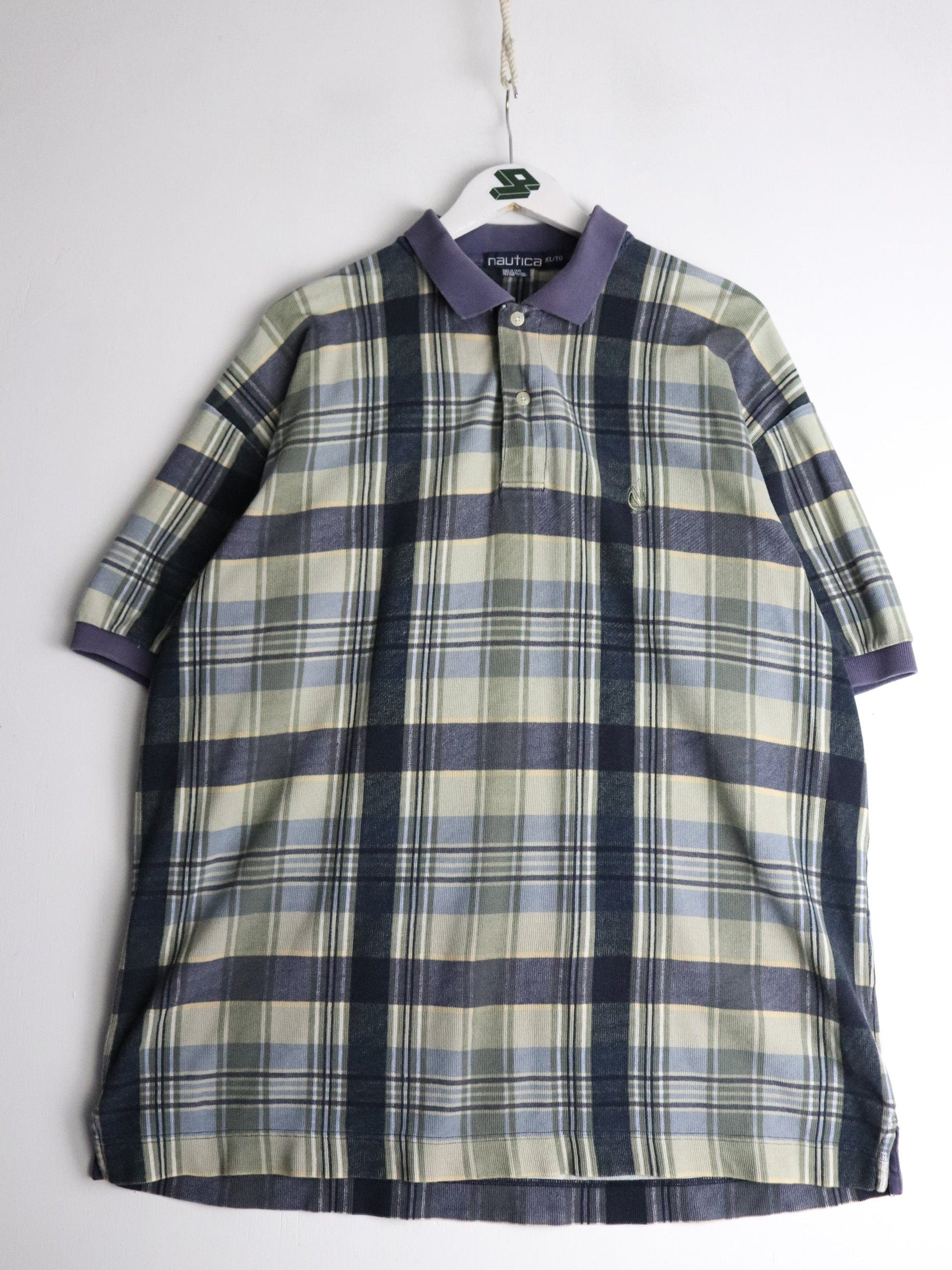Vintage Nautica Polo Shirt Mens XL Blue Plaid