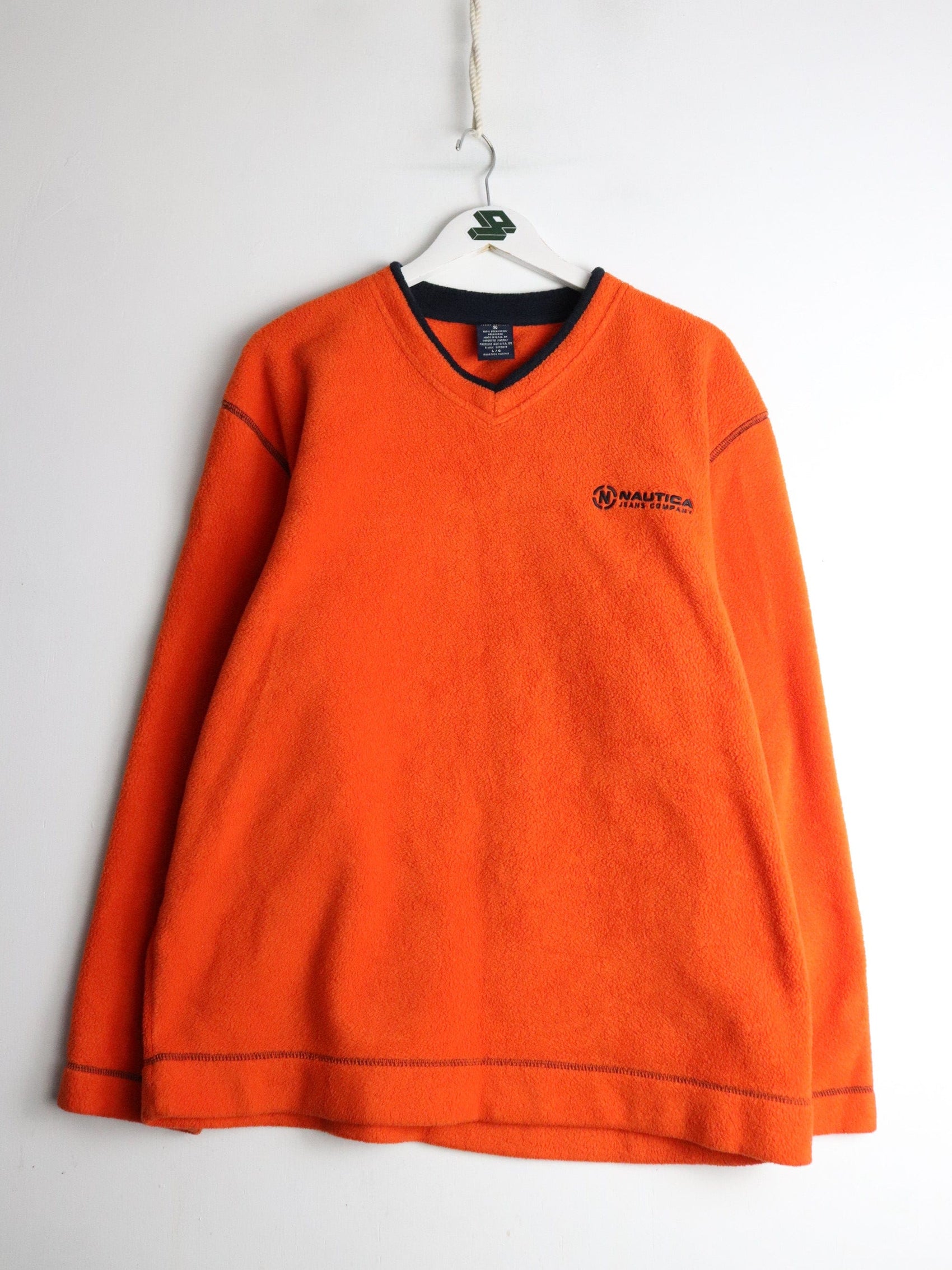 Vintage Nautica Sweater Mens Large Orange Fleece
