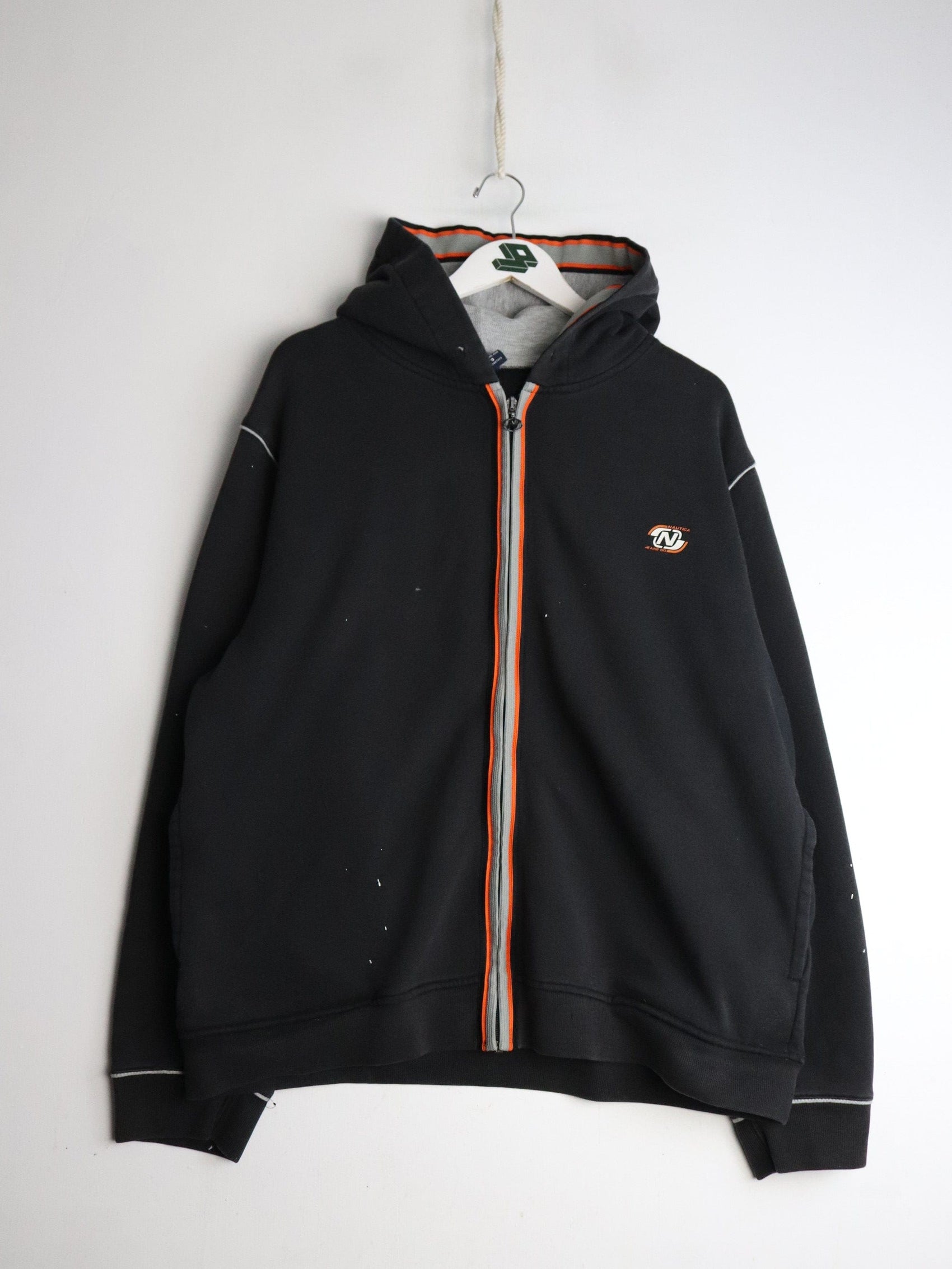 Vintage Nautica Sweatshirt Mens XL Black Full Zip Hoodie