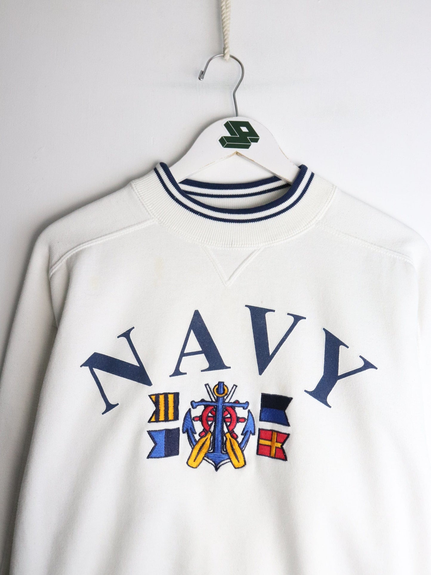 Vintage Navy Sweatshirt Mens Medium White from propervintagecanada