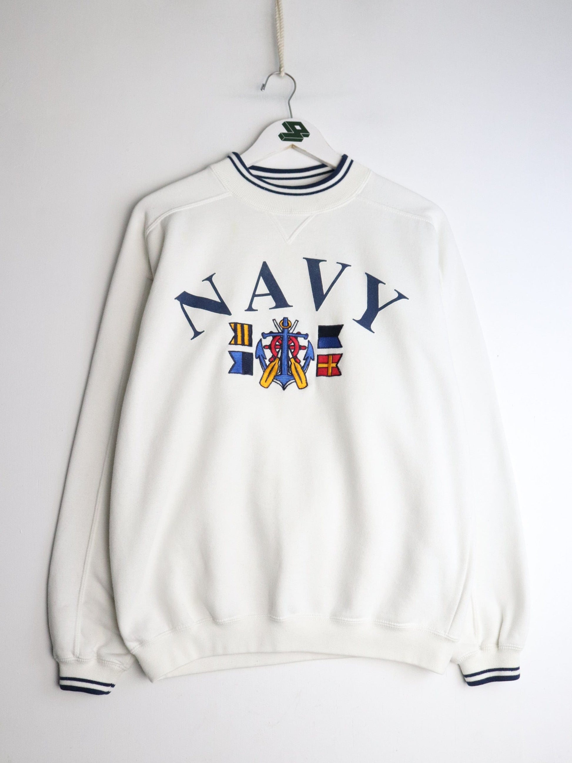 Vintage Navy Sweatshirt Mens Medium White from propervintagecanada