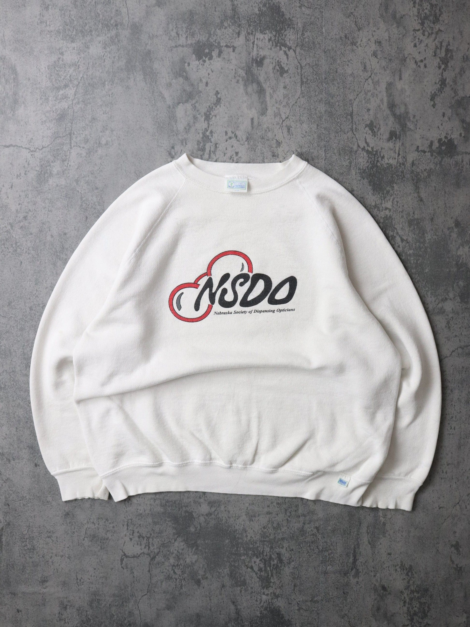 Vintage Nebraska Society of Dispensing Opticians Sweatshirt Mens Large White 90s from propervintagecanada