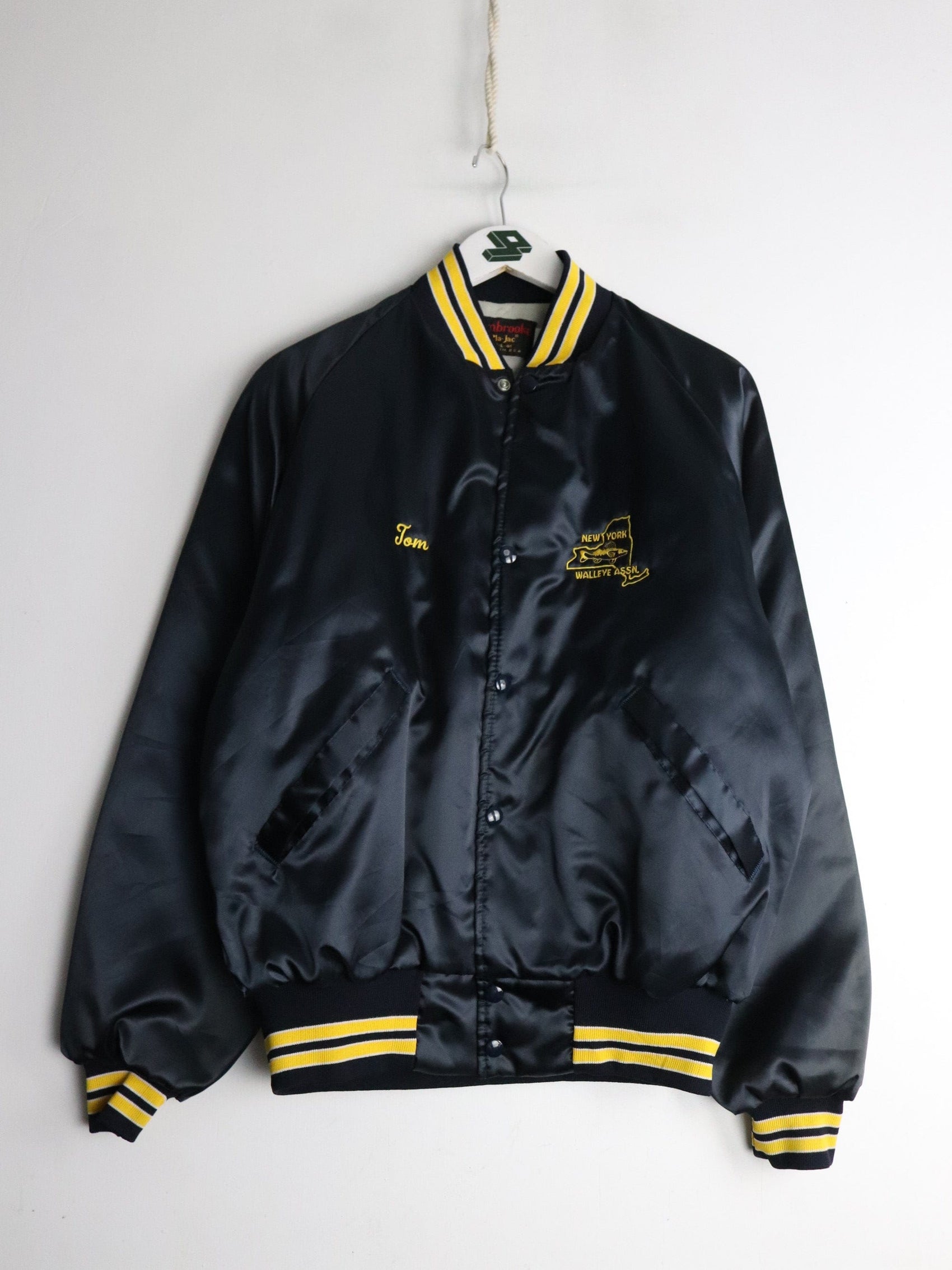 Vintage New York Walleye Assoc. Jacket Mens Large Blue Satin from propervintagecanada