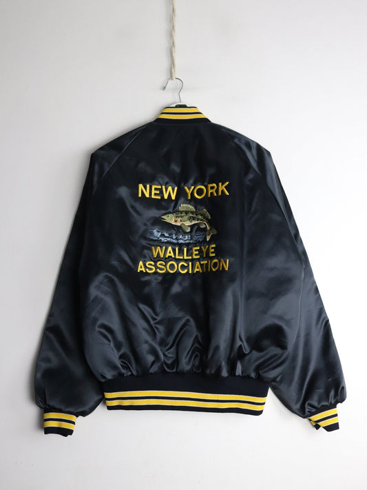 Vintage New York Walleye Assoc. Jacket Mens Large Blue Satin from propervintagecanada