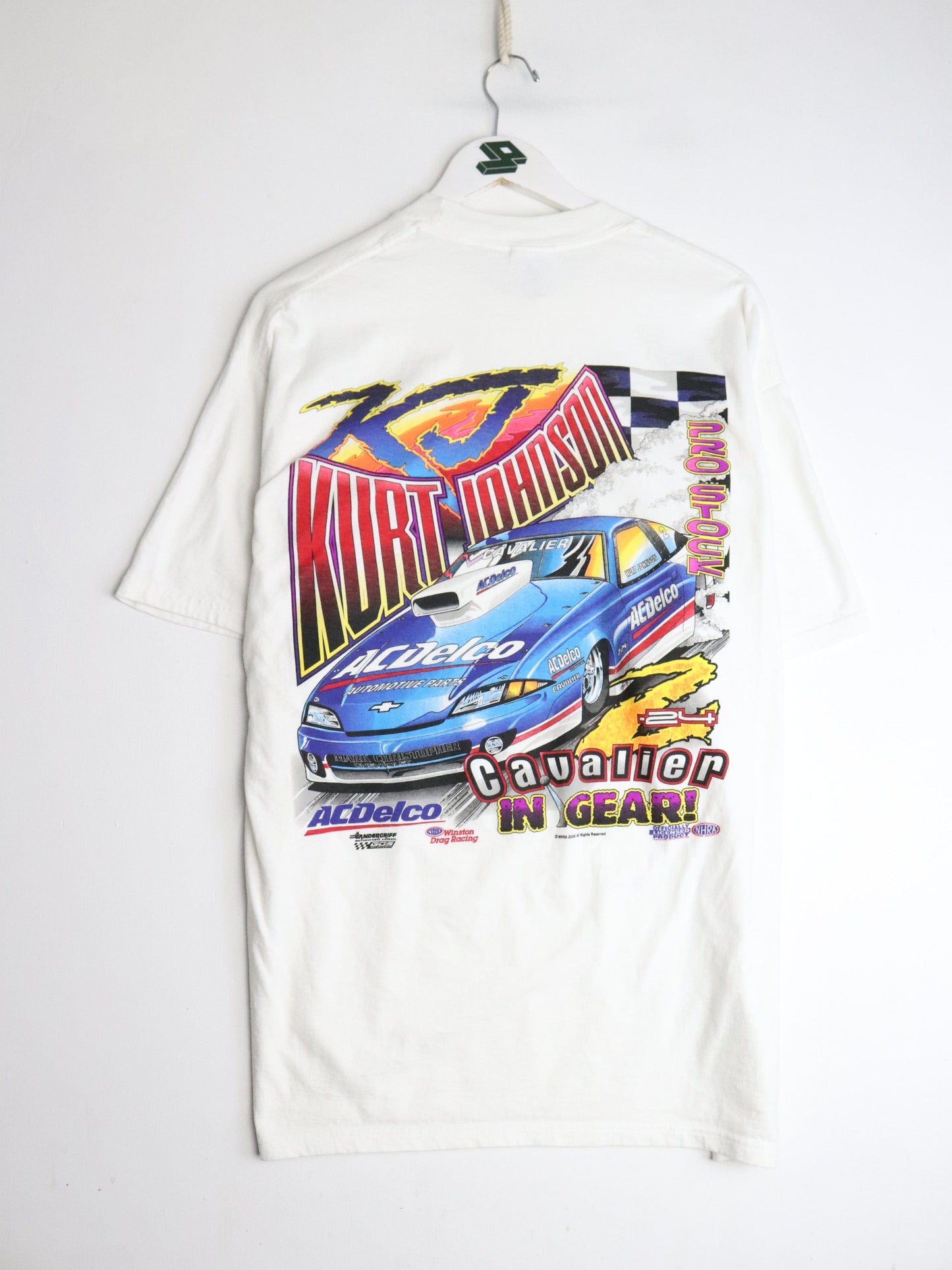 Vintage NHRA Drag Racing T Shirt Mens Large White Kurt Johnson from propervintagecanada