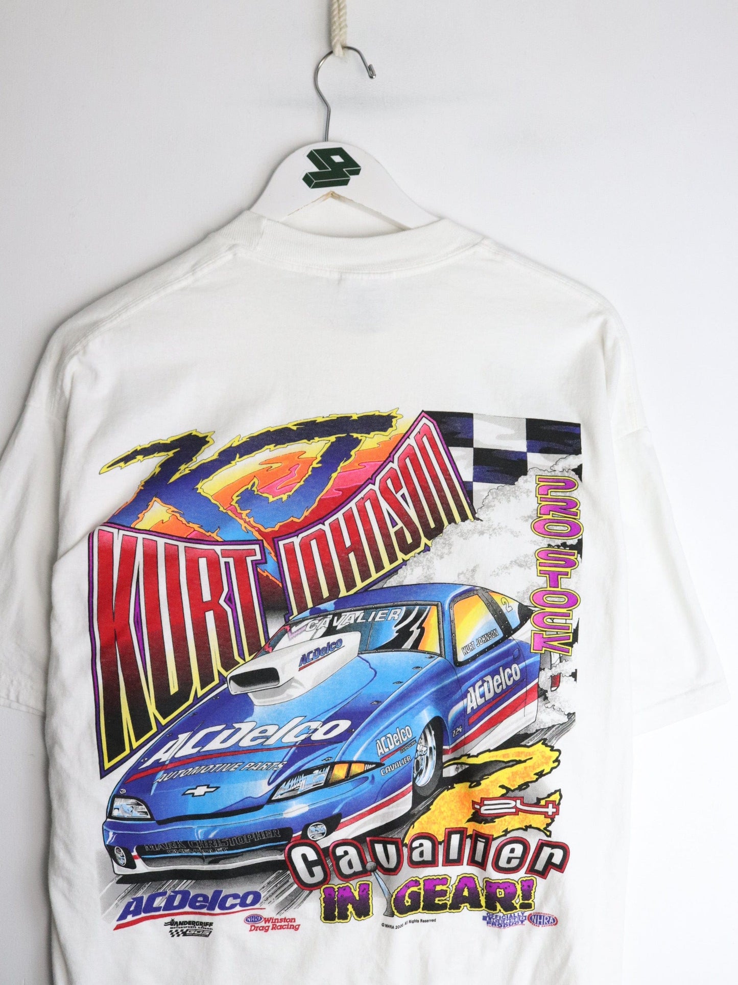 Vintage NHRA Drag Racing T Shirt Mens Large White Kurt Johnson from propervintagecanada