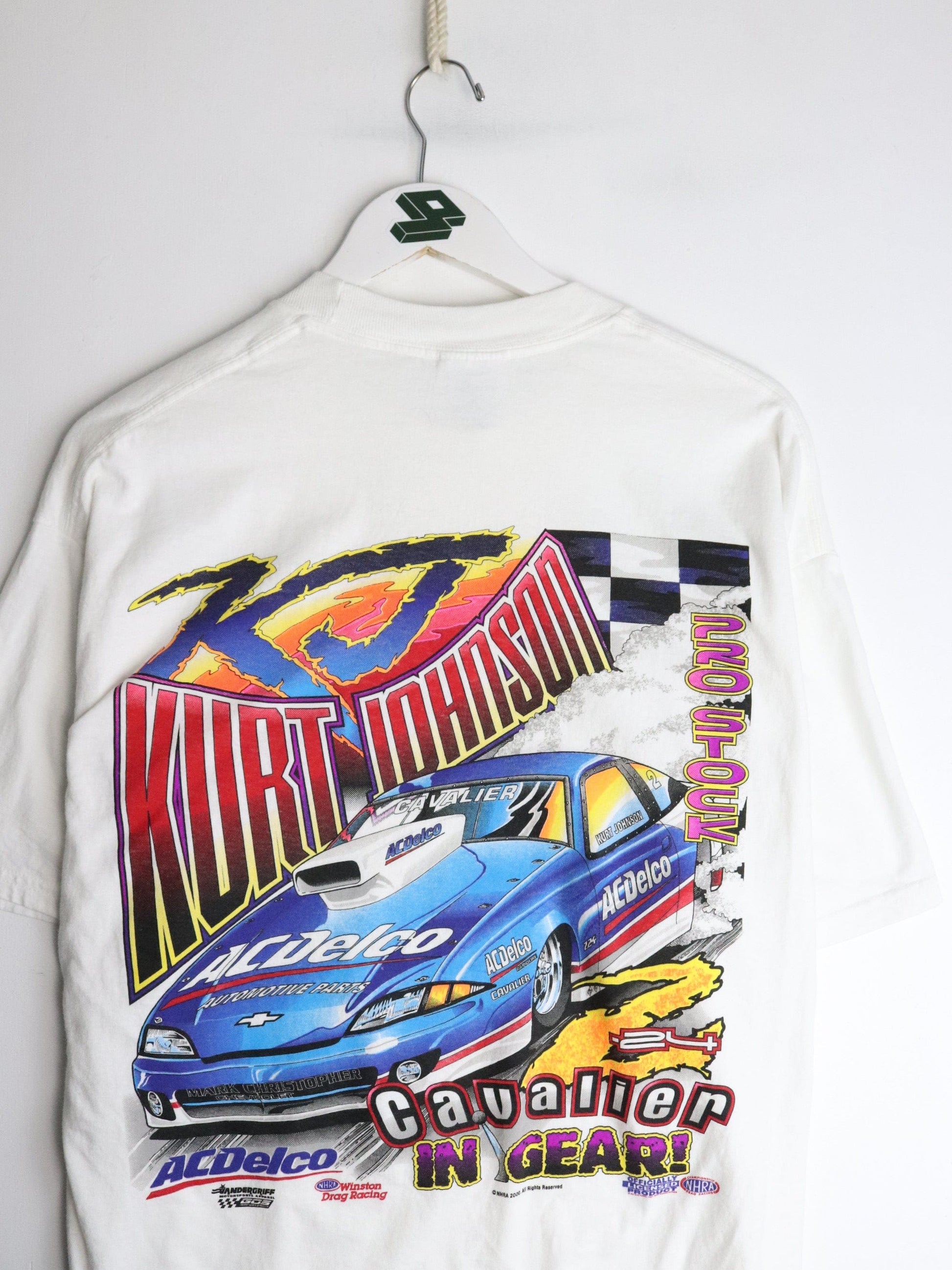 Vintage NHRA Drag Racing T Shirt Mens Large White Kurt Johnson from propervintagecanada